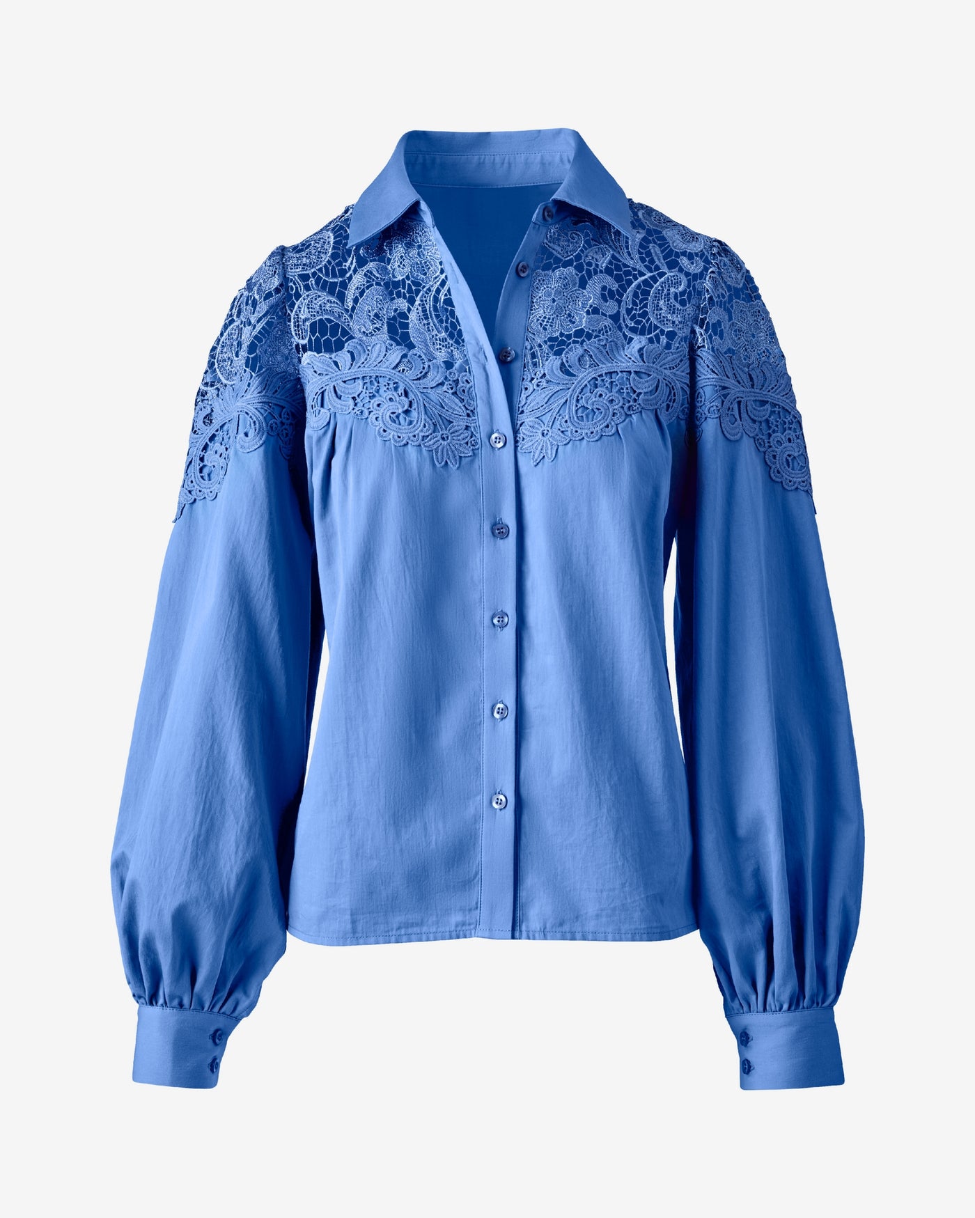 Lace Button Up Shirt Ultramarine