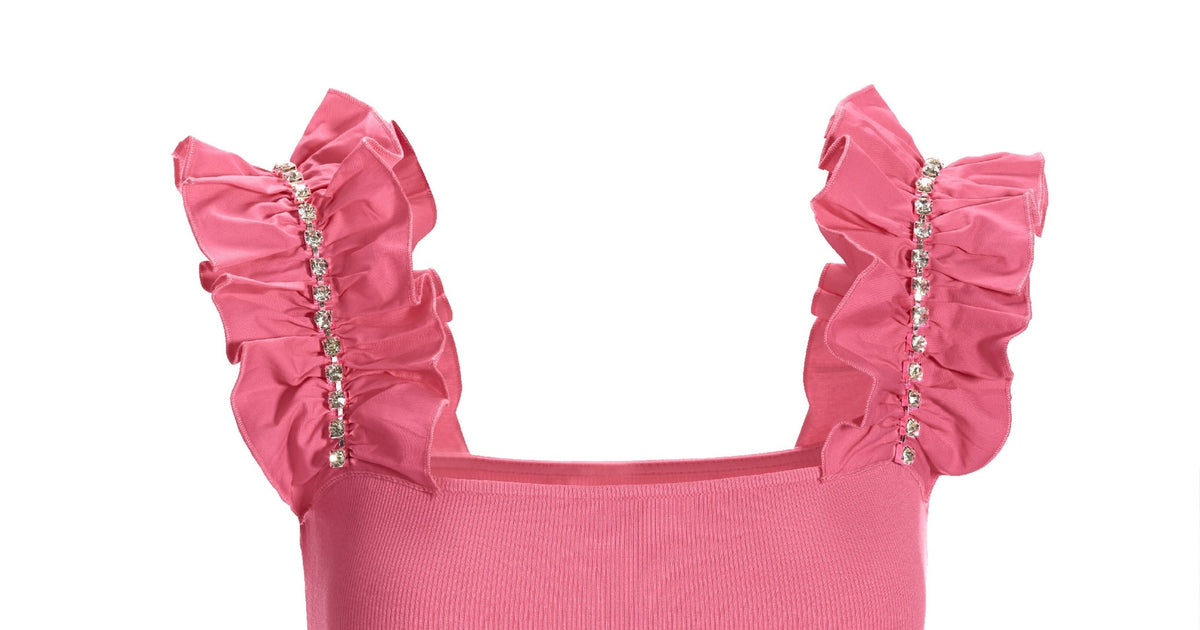 Rhinestone Ruffle Sleeve Tank Top - Aurora Pink & Boston Proper