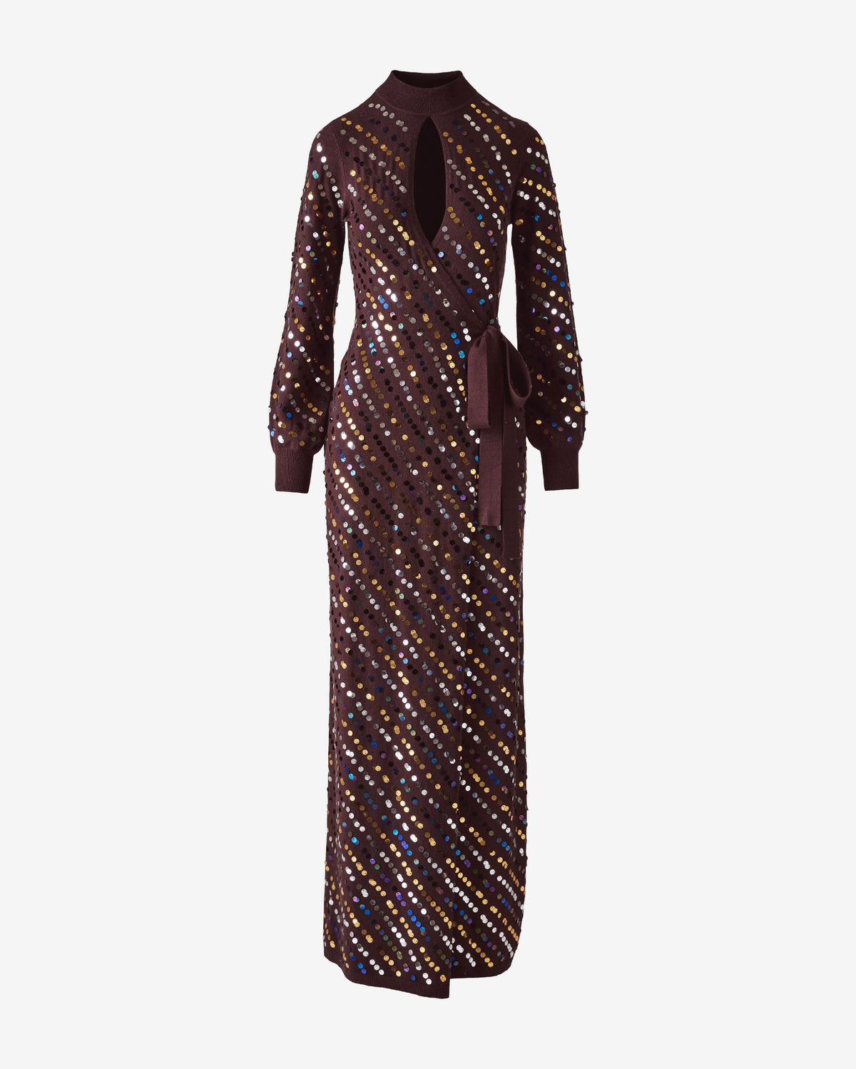 Sequin Keyhole Maxi Sweater Dress Brown Multi