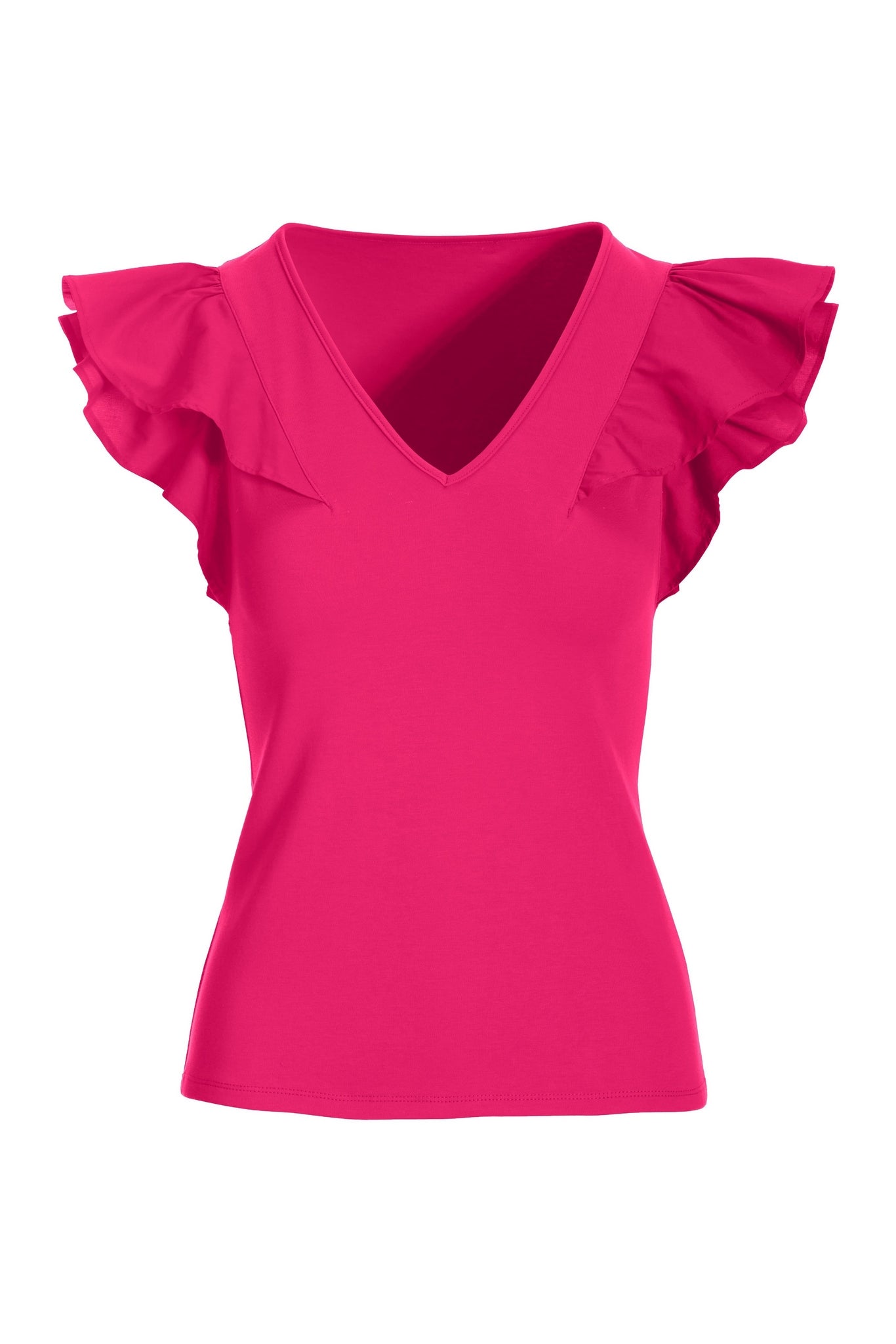Ruffle Poplin V Neck Top Sparkling Cosmo