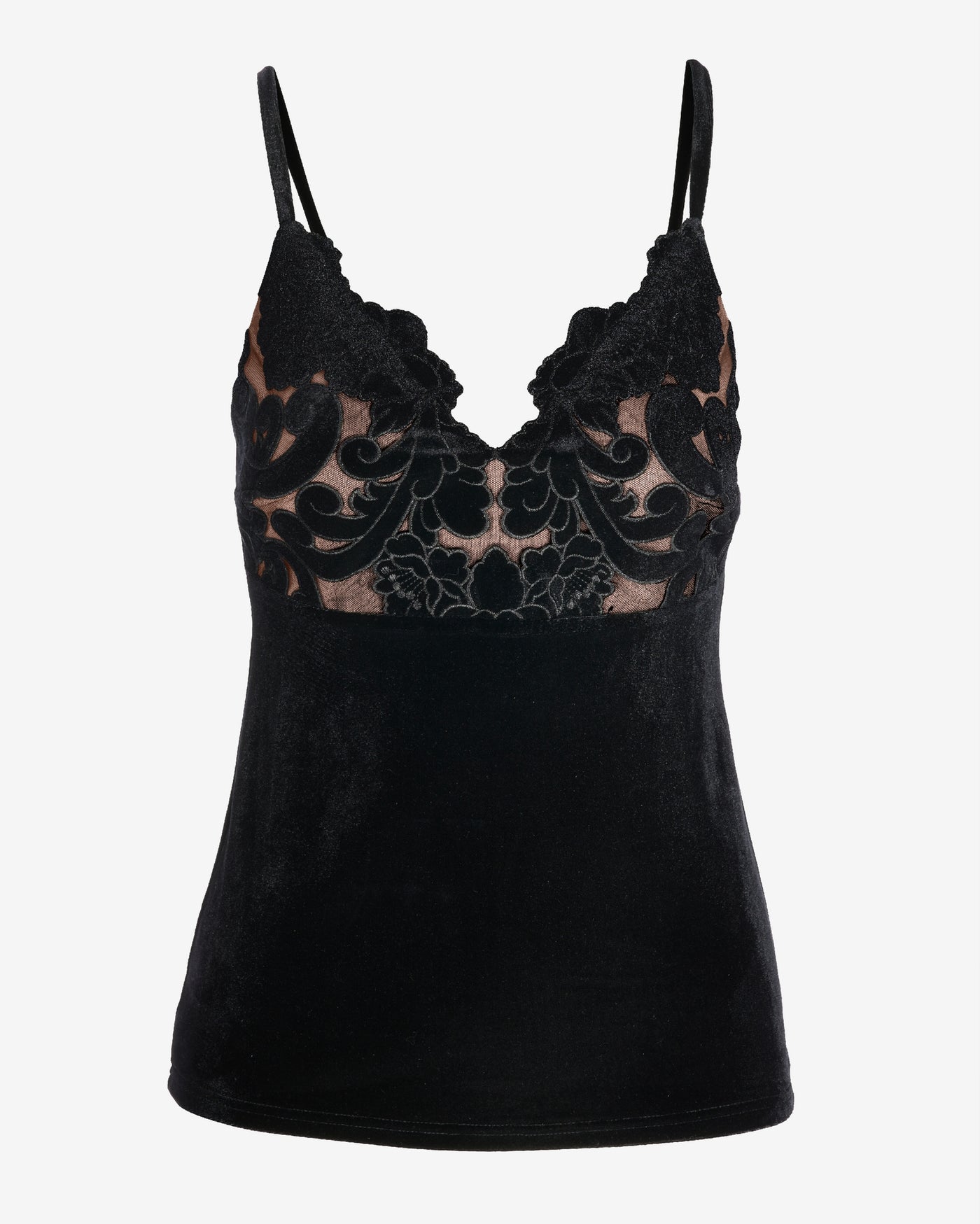 Velvet Scalloped Lace V Neck Cami Top Proper Black