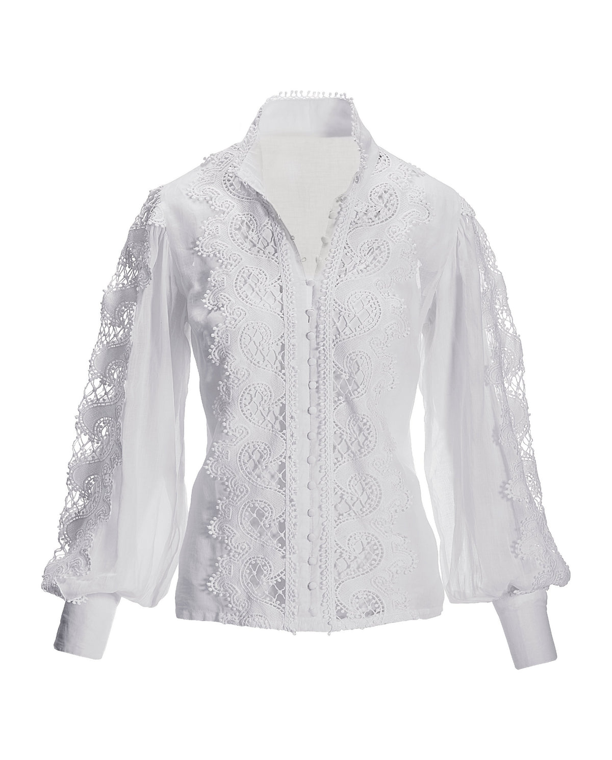 Lace Inset Drama Sleeve Shirt White