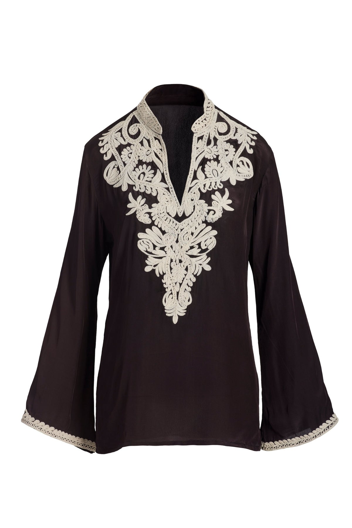 Embroidered Detail Tunic Chocolate Brown