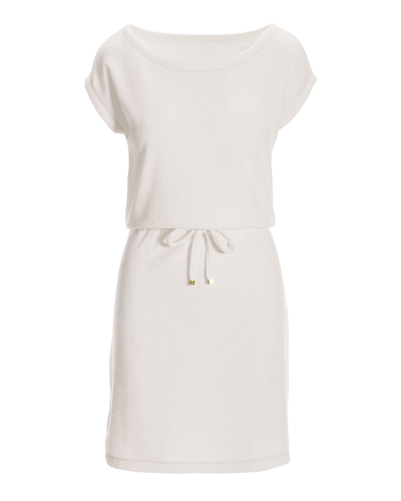 Beach Terry Wide Neck Drawstring Dress White