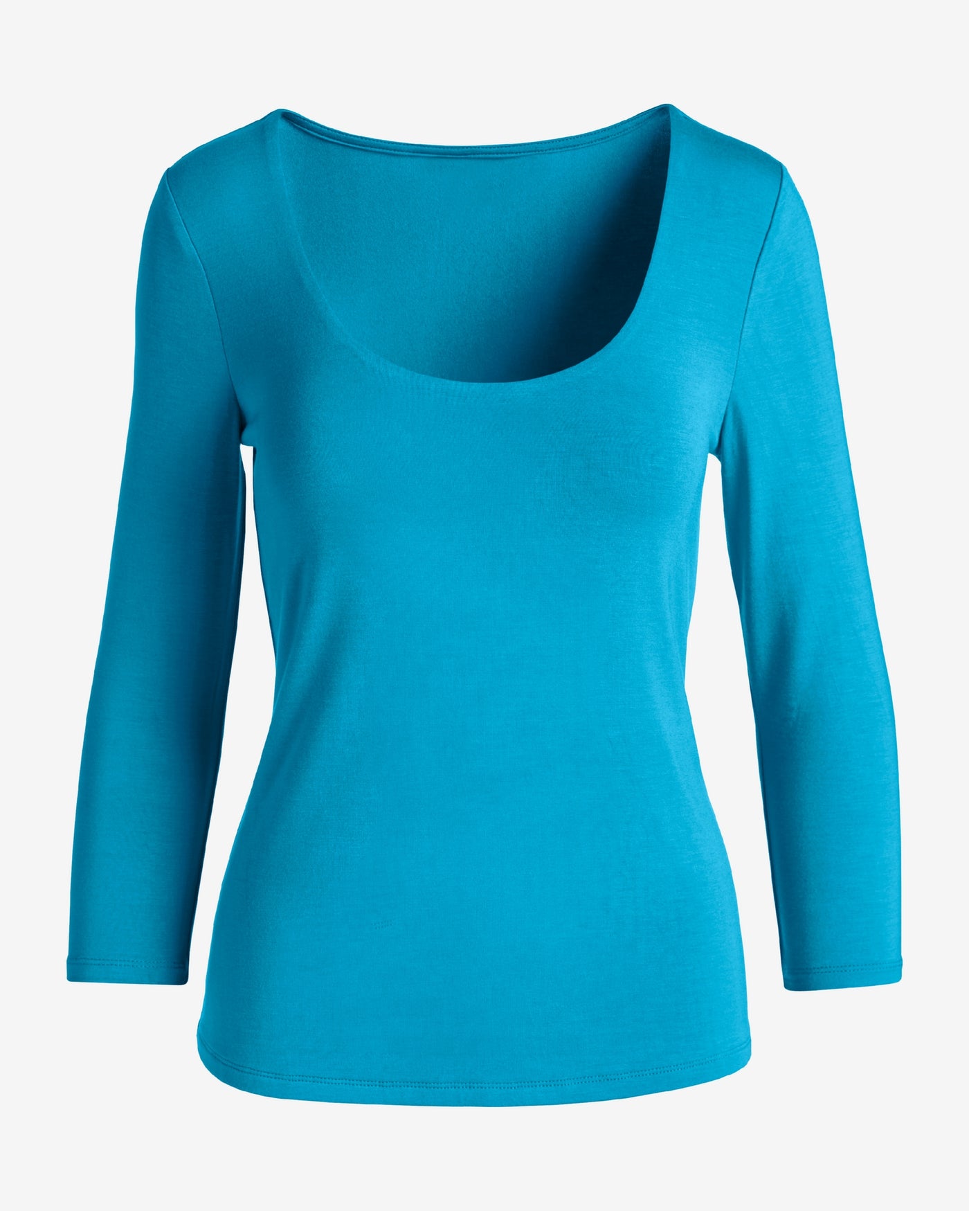 So Effortless Three Quarter Sleeve Scoop Neck Top Blithe Blue