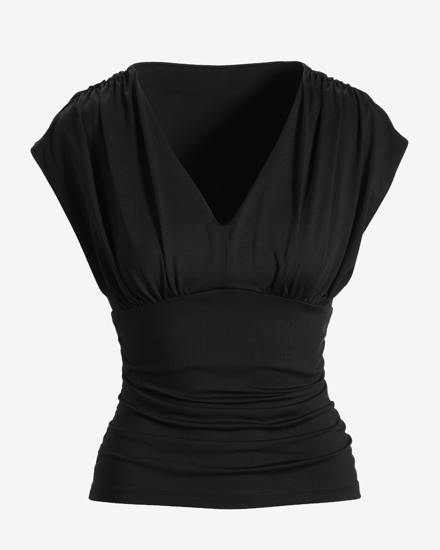So Modern Ruched V Neck Knit Top Proper Black