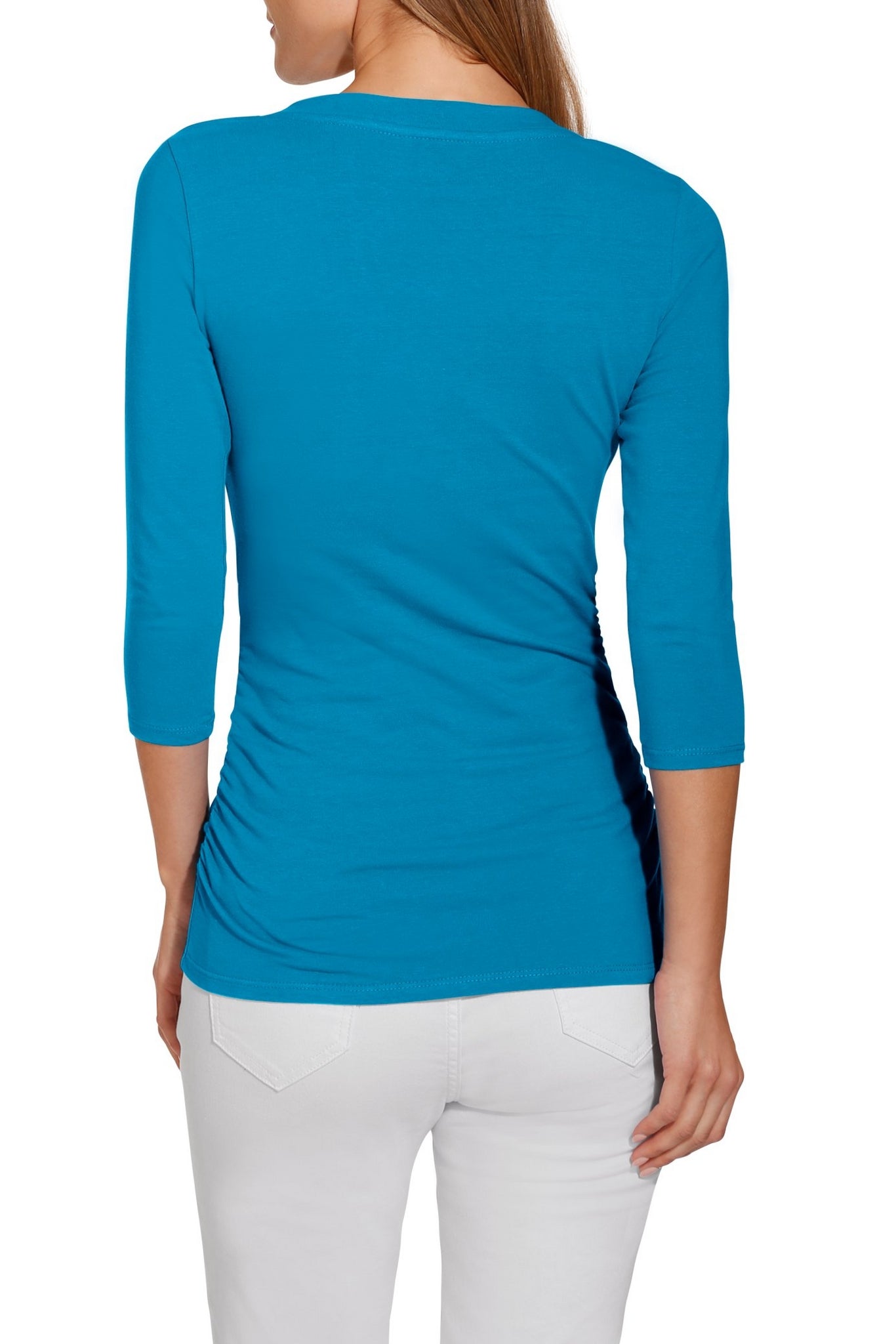 So Sexy Three Quarter Sleeve V Neck Top Turquoise
