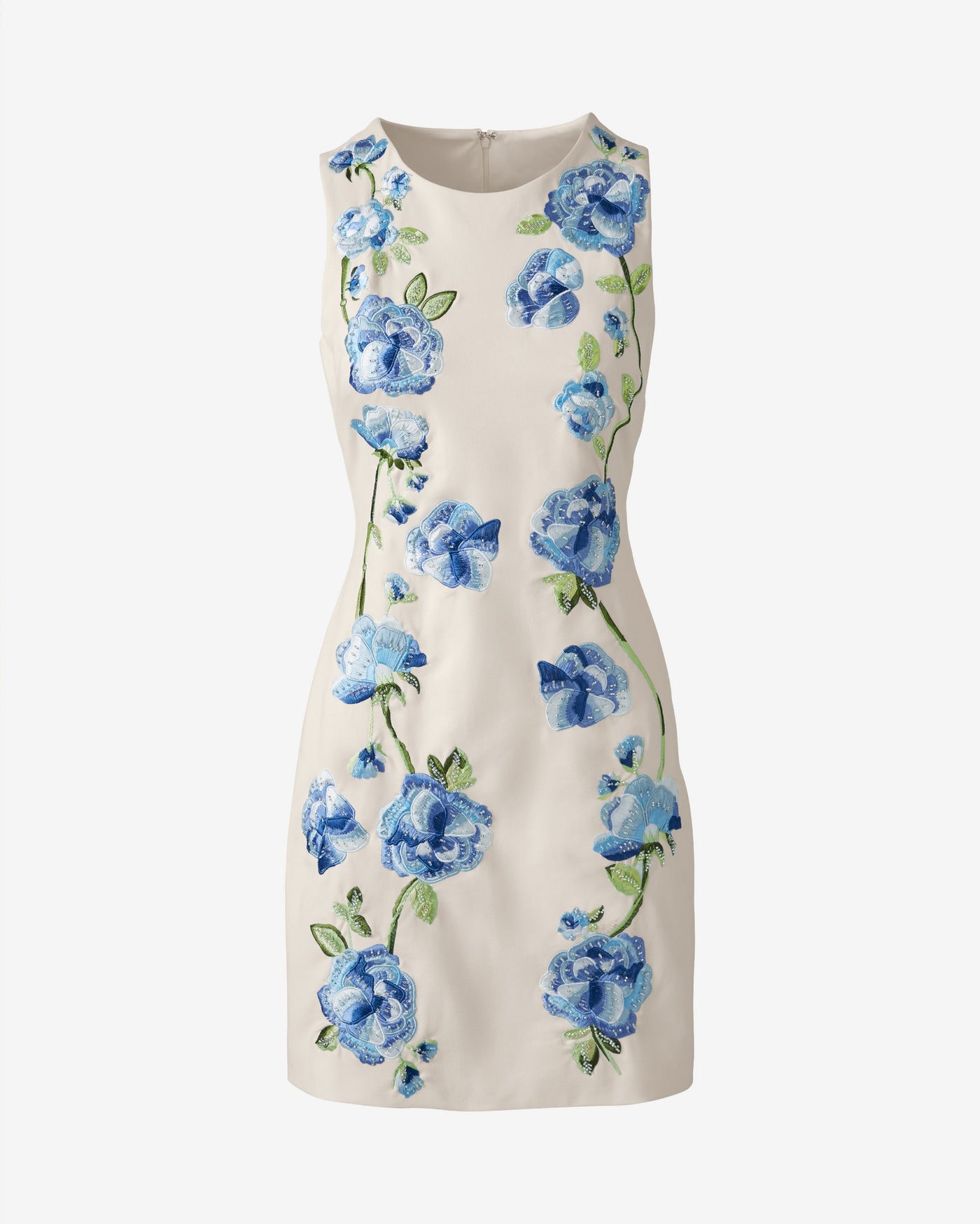 Mini Dress with Floral Embroidery Off White