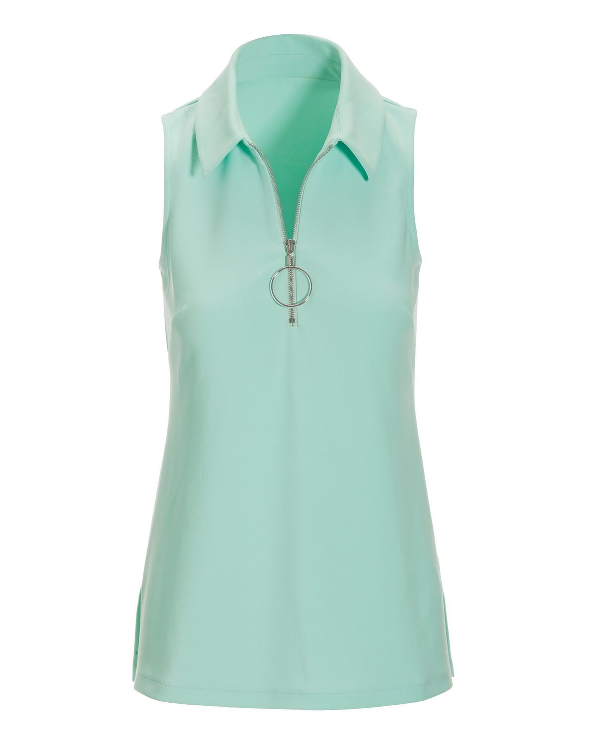 Collared Zip-Up Sleeveless Knit Top Blue Light