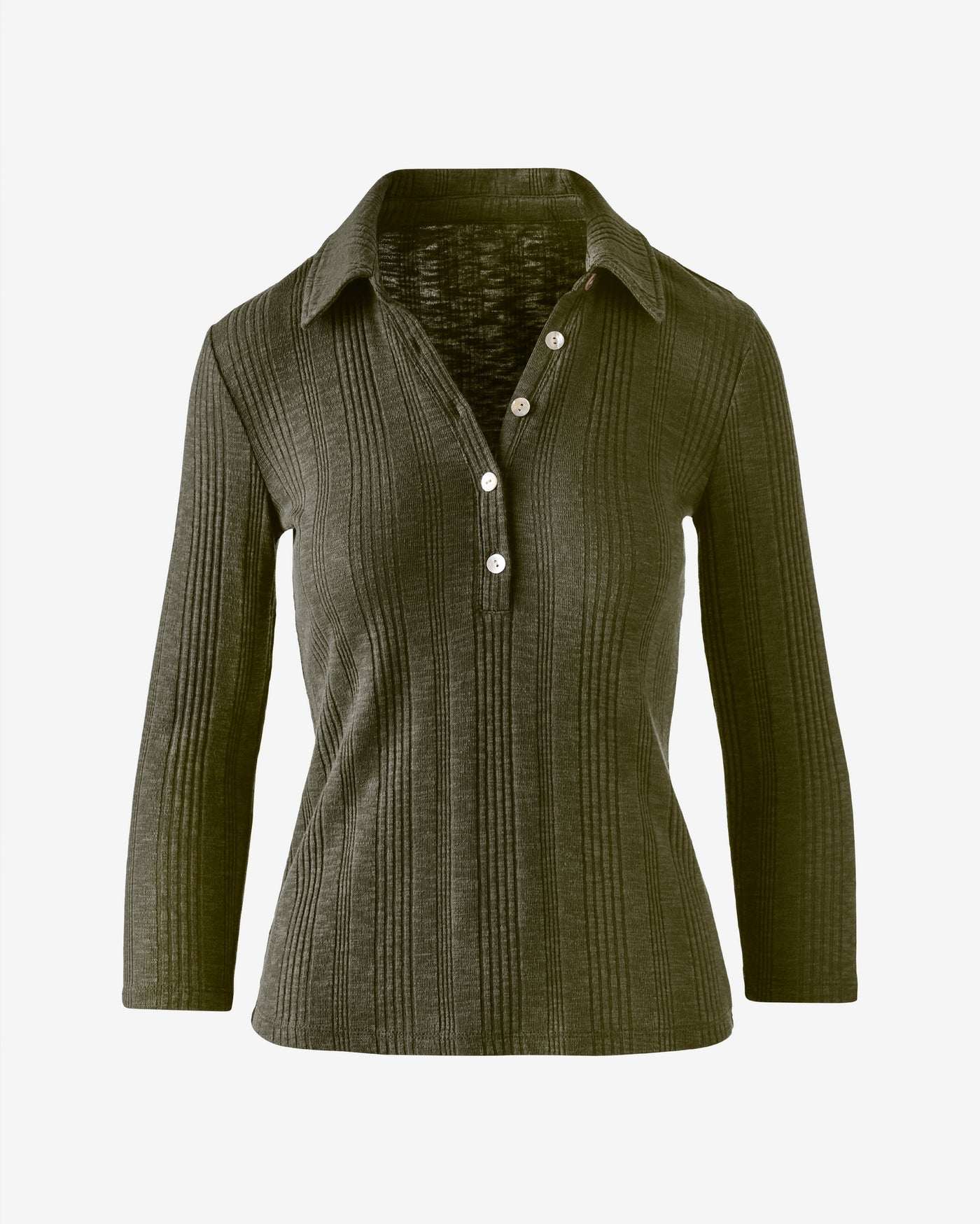 Variegated Rib Collared Henley Olive Night