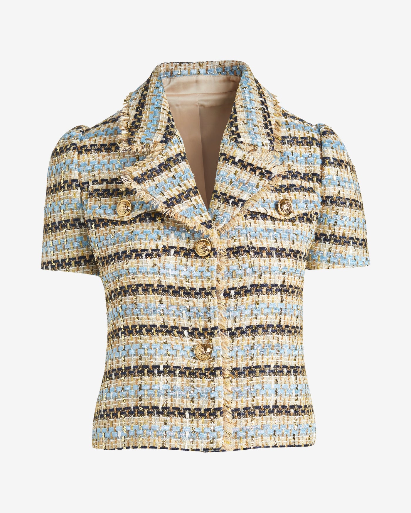 Multi Stripe Parisian Tweed Short Sleeve Jacket Blue/White