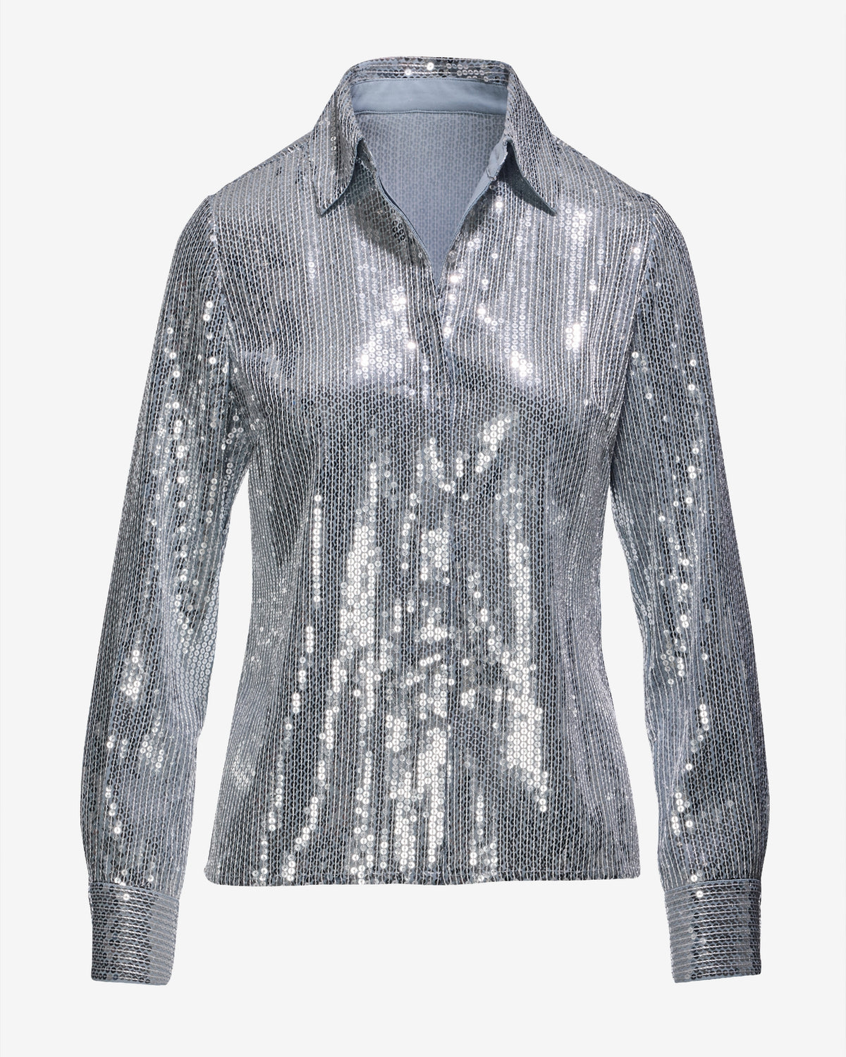 Sequin Button-Up Shirt Silver