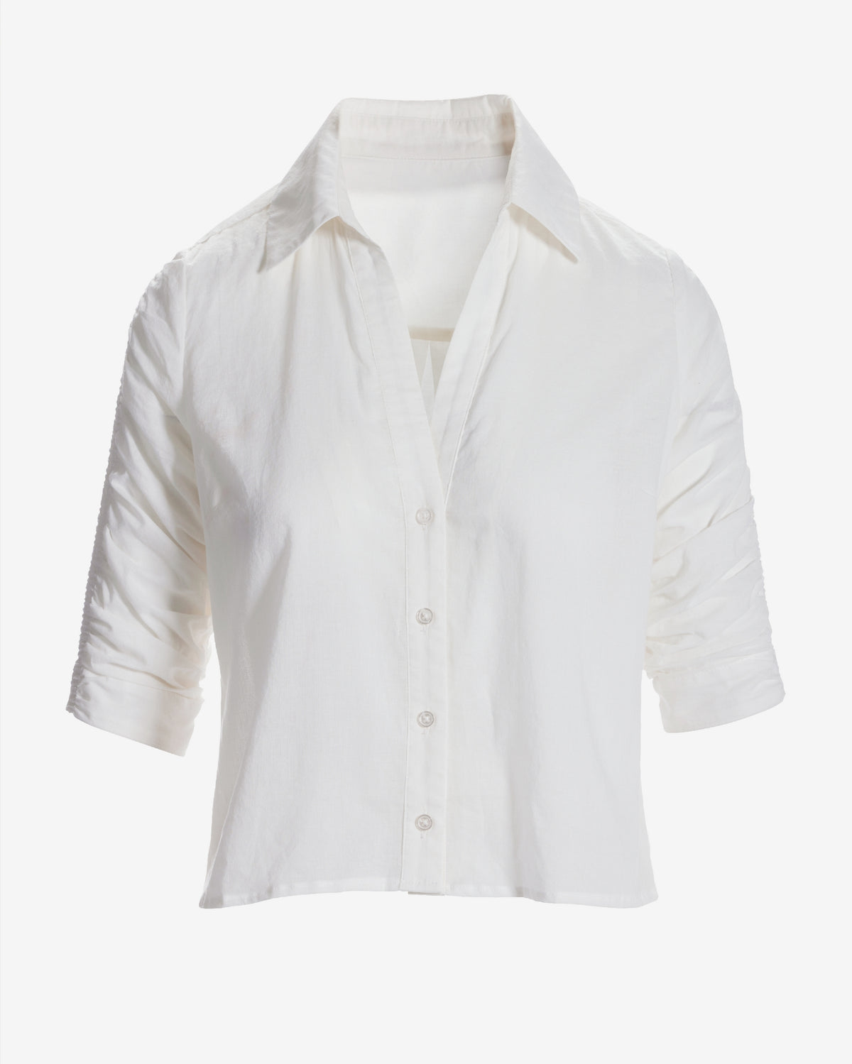 Ruched Sleeve Button Up Shirt White