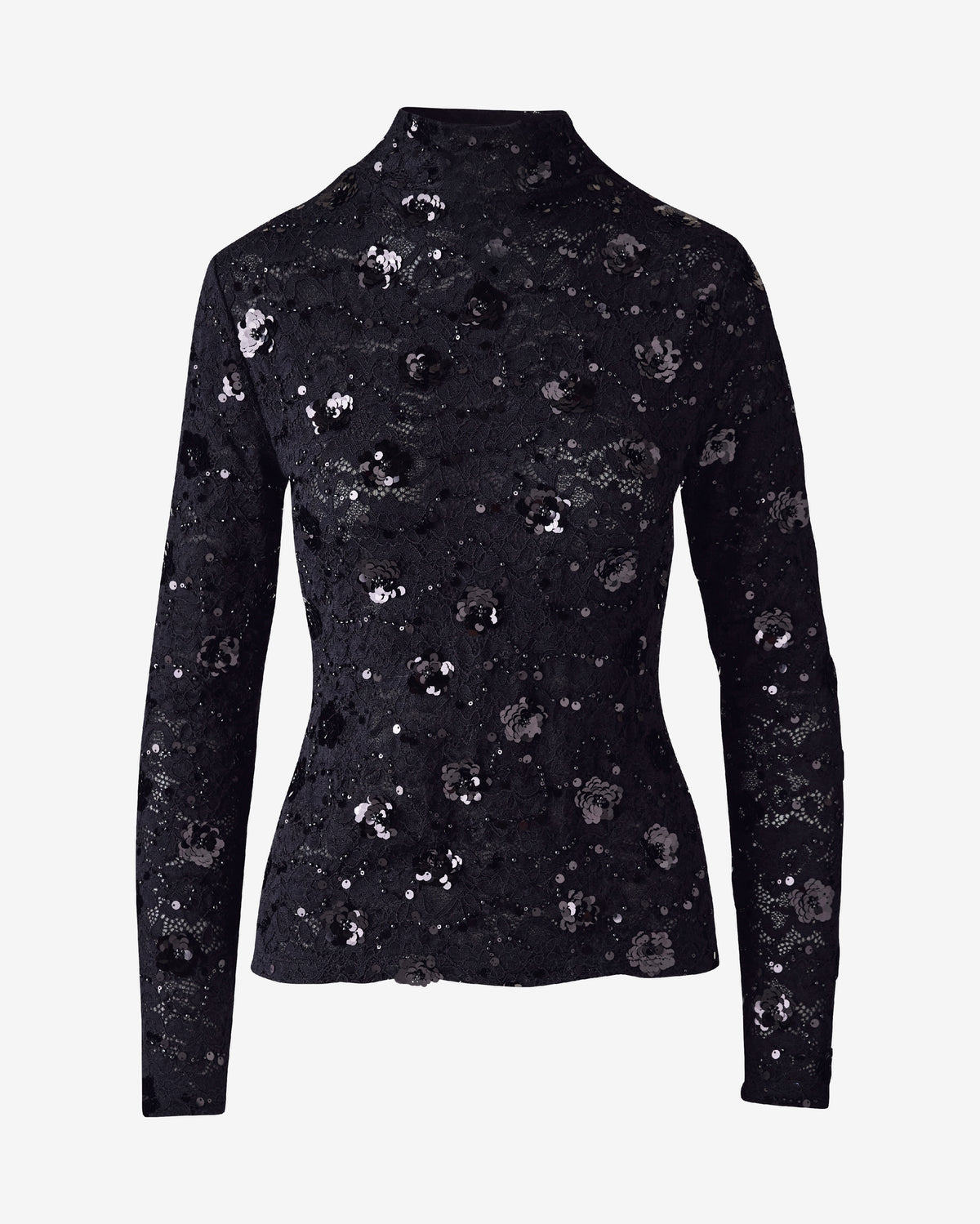 Embellished Lace Mock Neck Top Proper Black