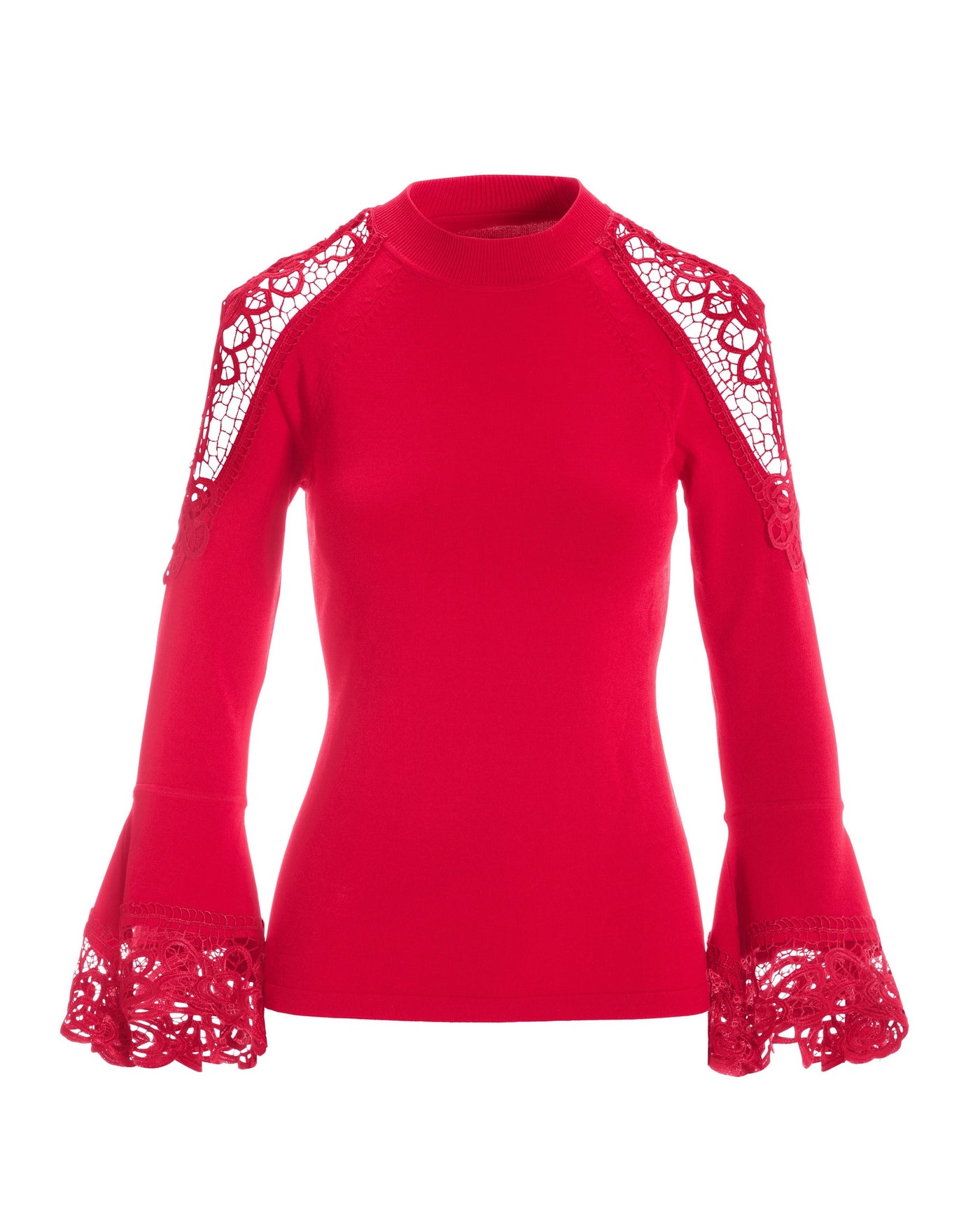Lace Inset Flare Sleeve Racing Red