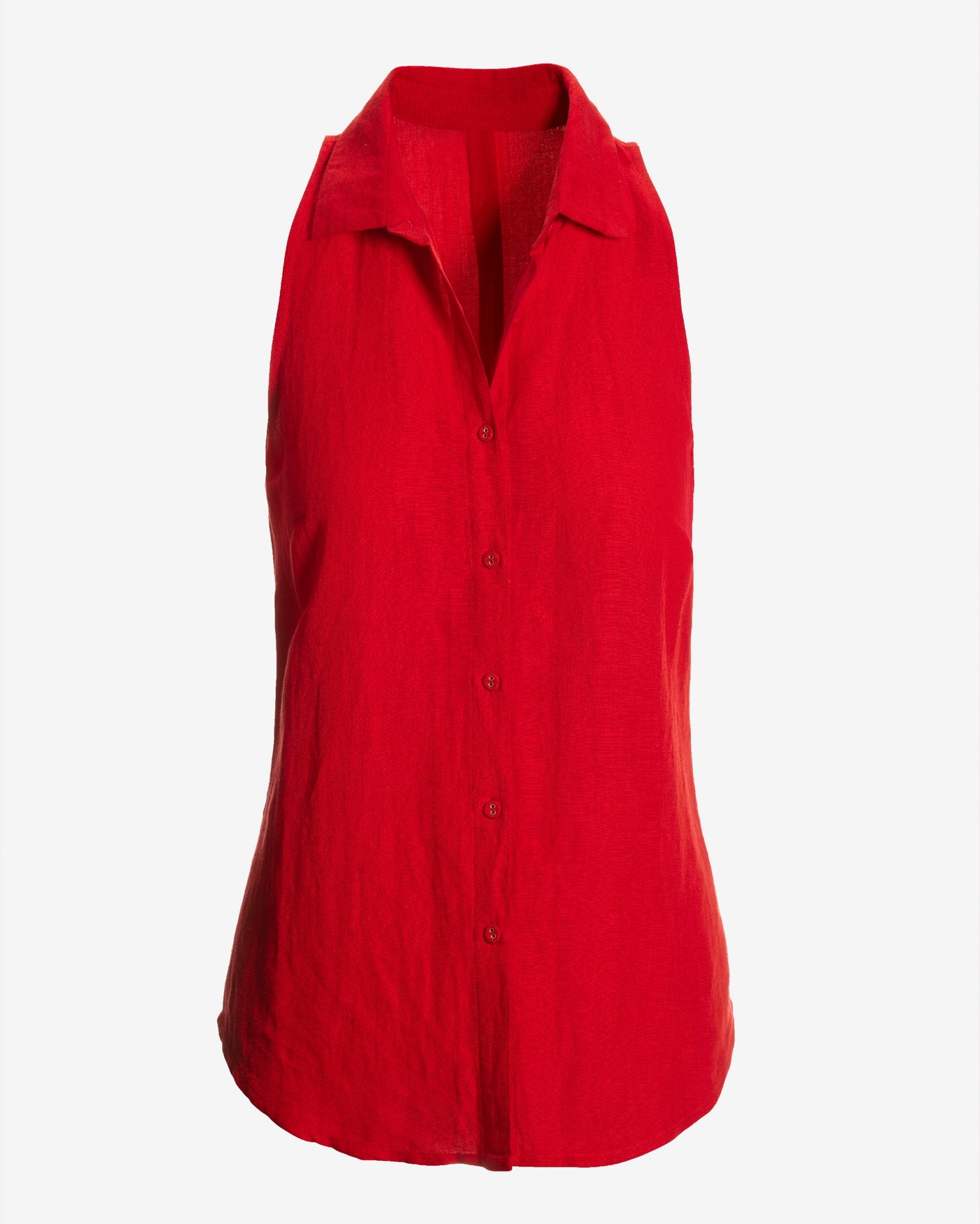 Linen Sleeveless Button-Front Shirt Racing Red