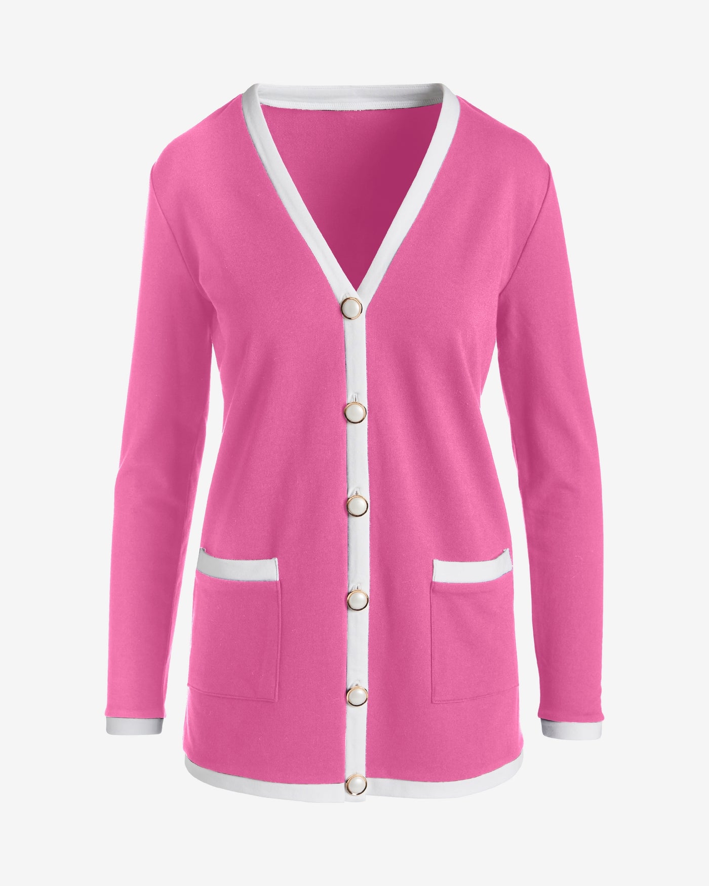 French Terry Color-block Cardigan Pink Carnation/White