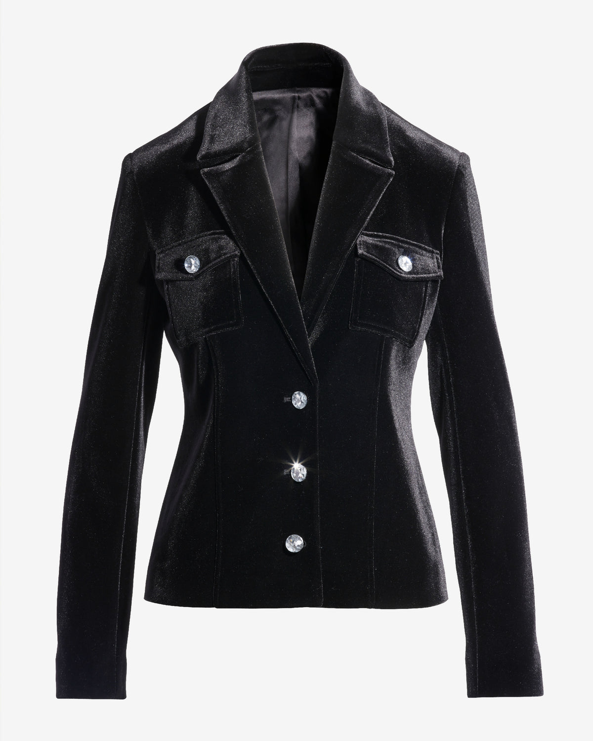 Crystal Button Velvet Jacket Black