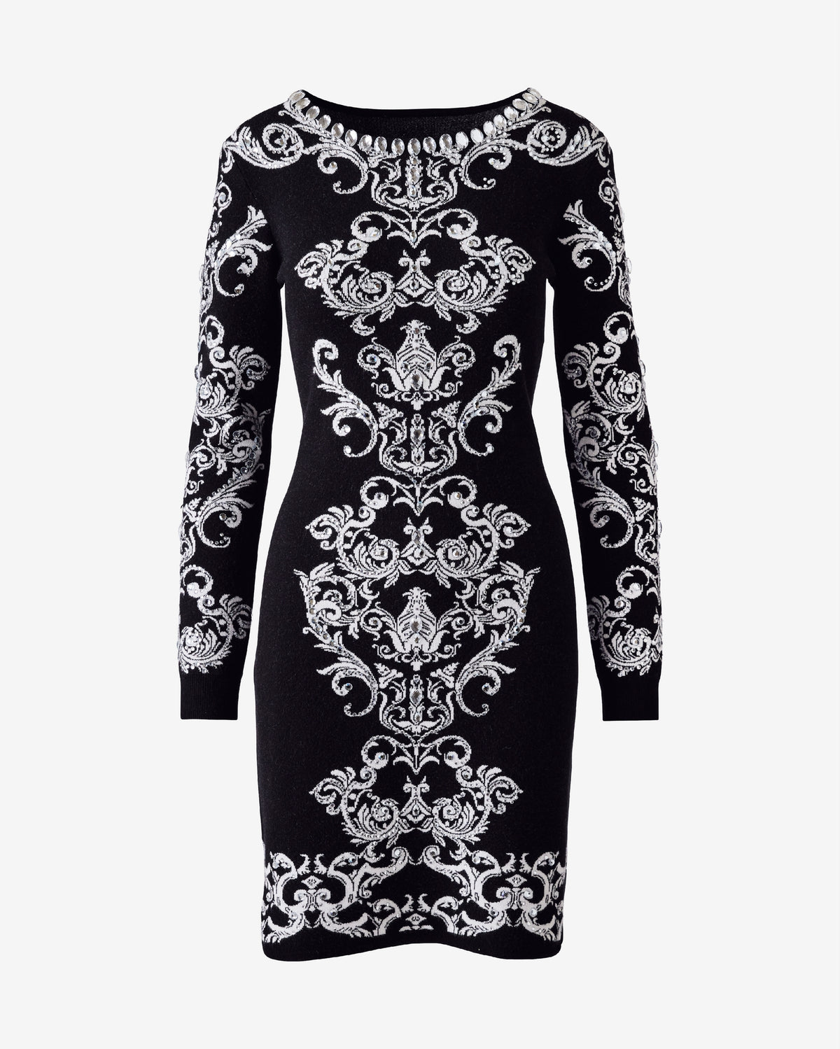 Scroll Intarsia Sweater Dress Black/White