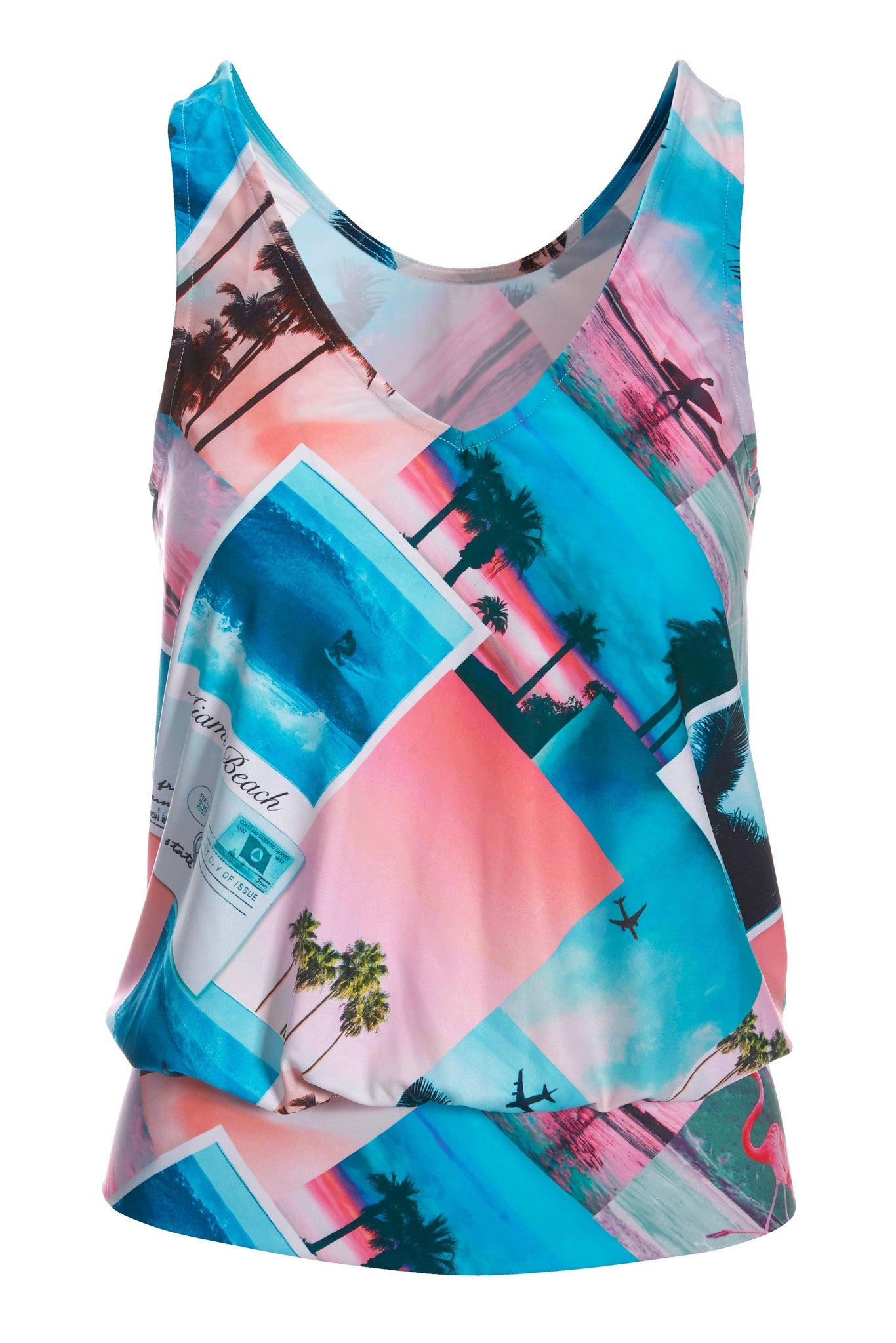 Postcard V Neck Blouson Tank Multi