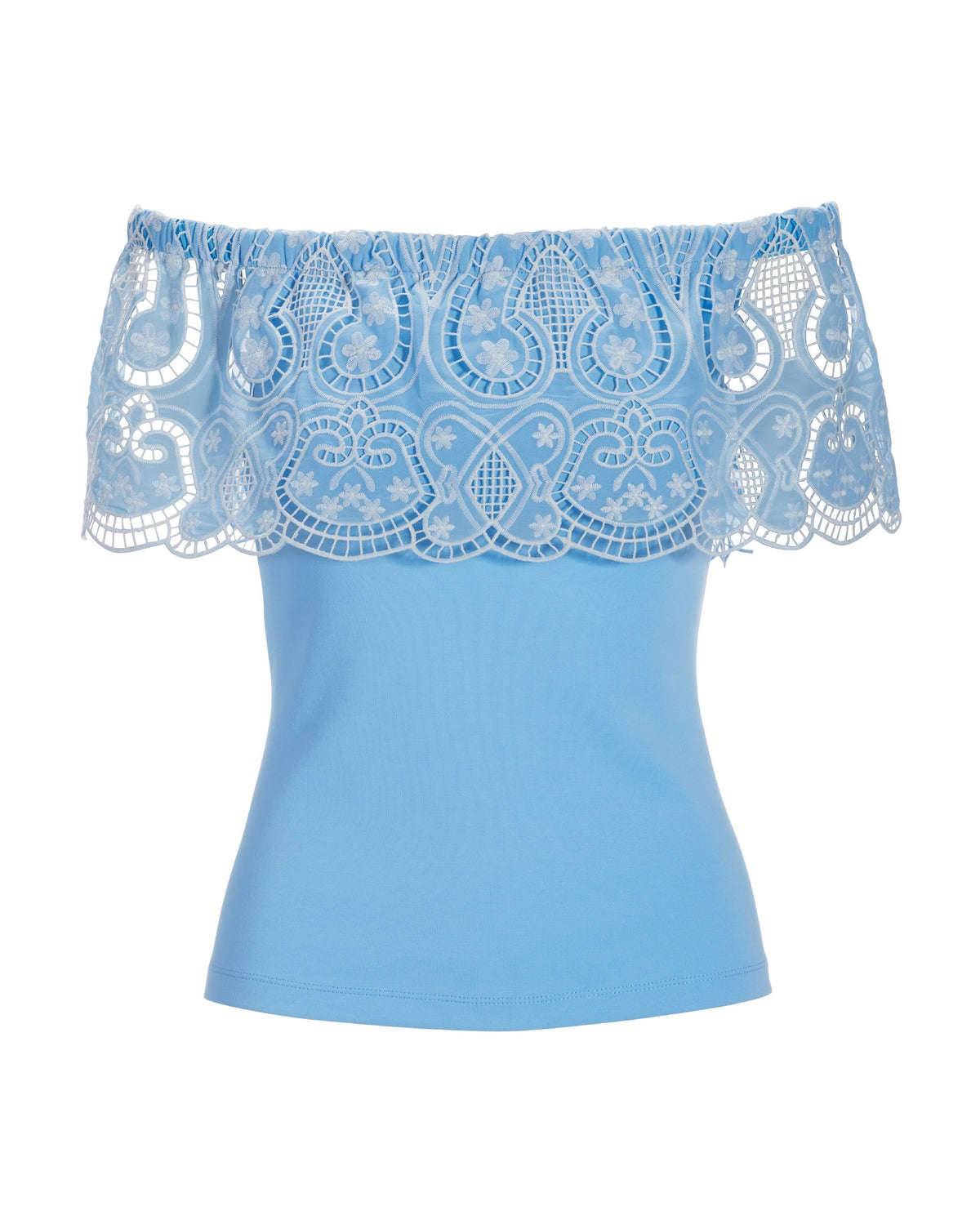 Two-Tone Lace Overlay Top Blue White