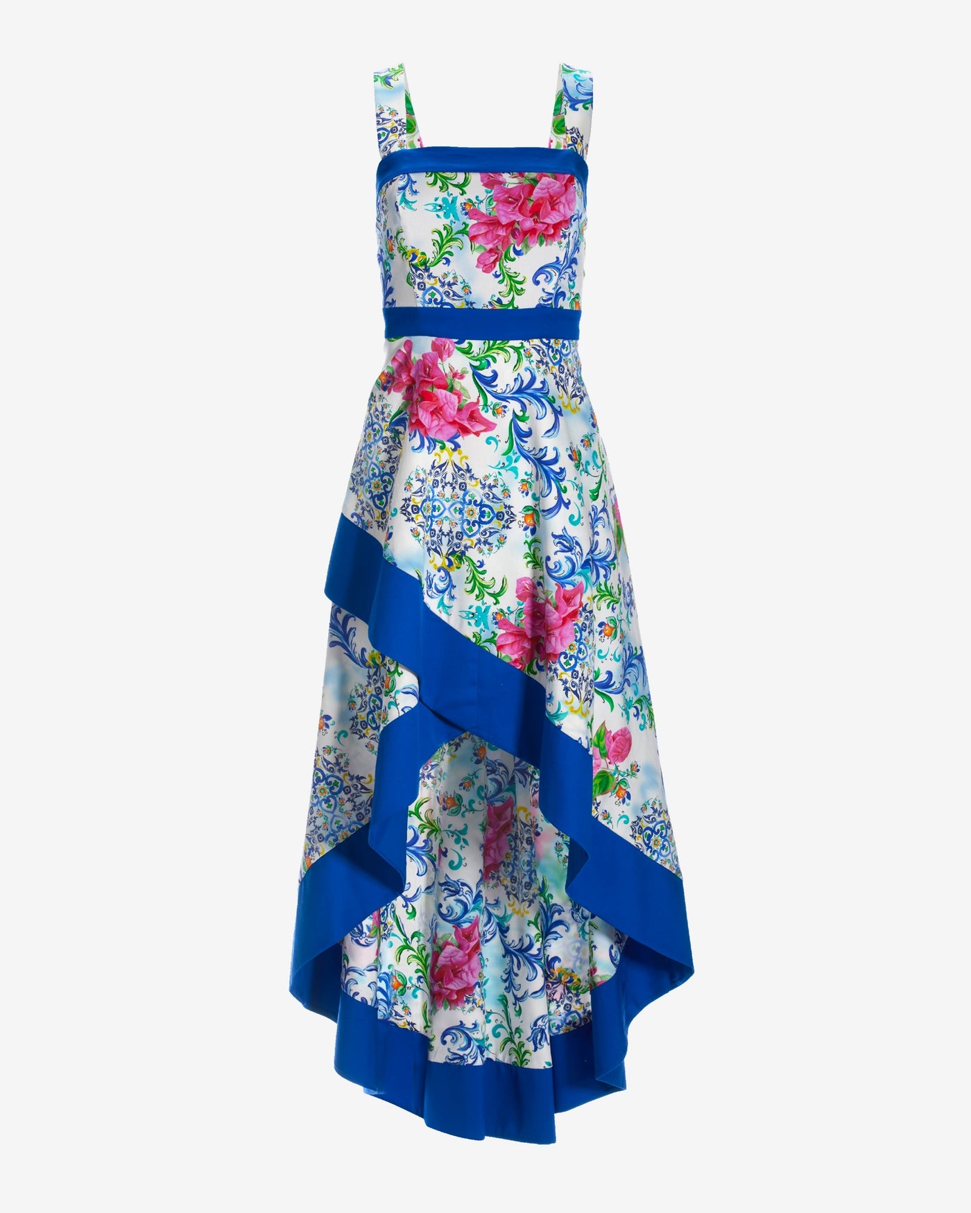 Capri Tiles Print Square Neck High Low Dress Multi