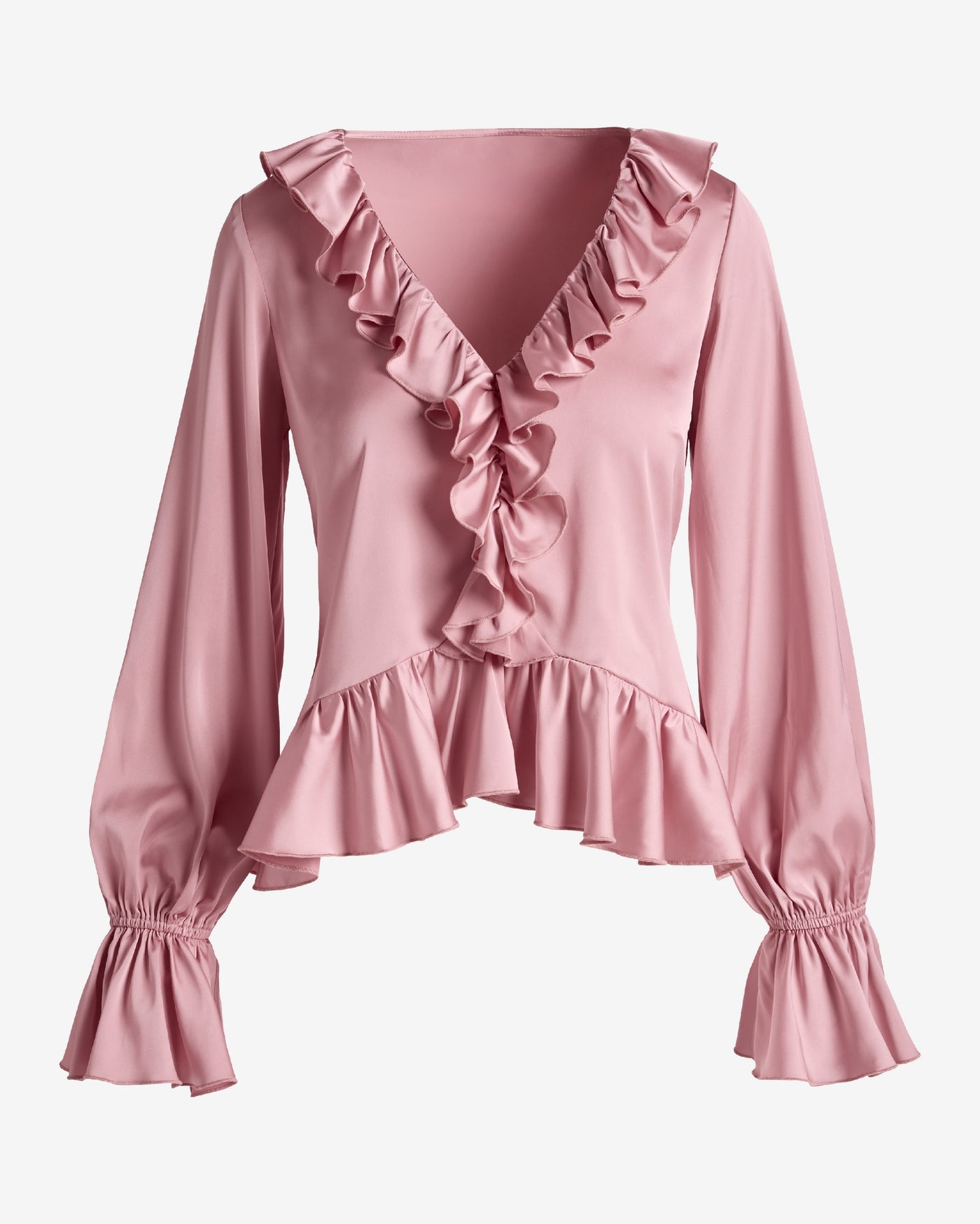 Paige Ruffle Charmeuse Blouse Coral Blush