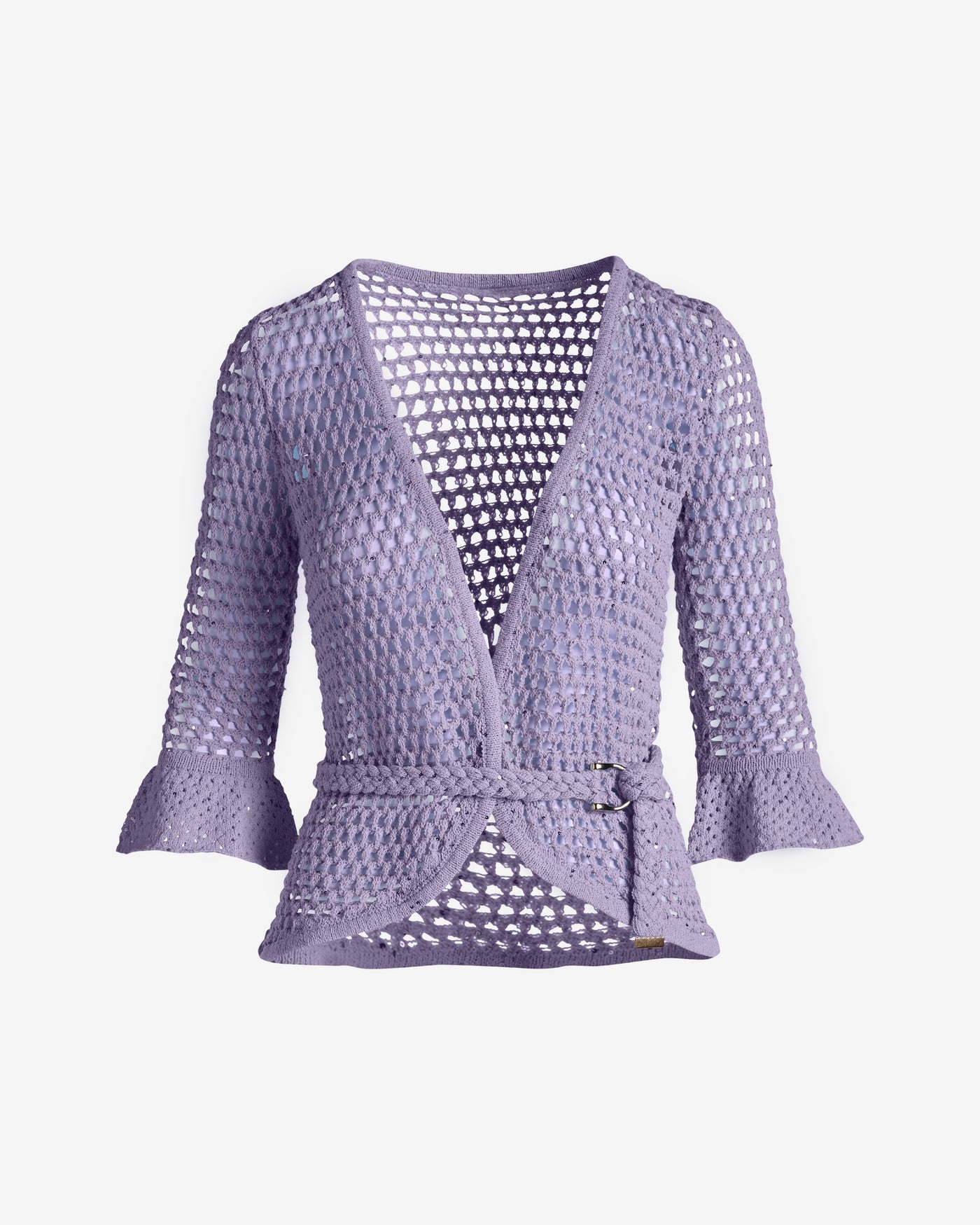 Sequin Crochet Belted Cardigan Pastel Lilac