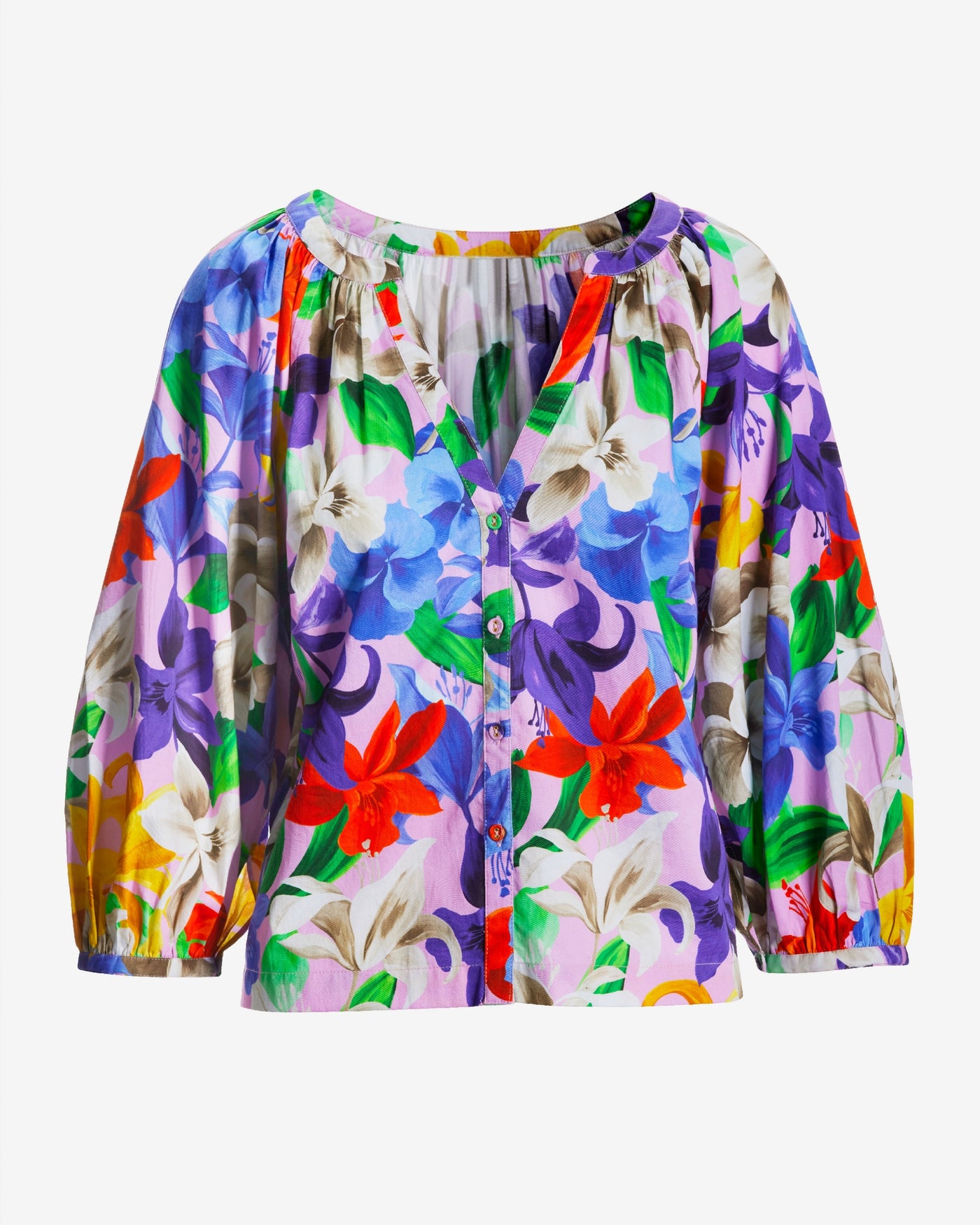 Romantic Florals Print Brooke Notch Neck Poplin Shirt Multi