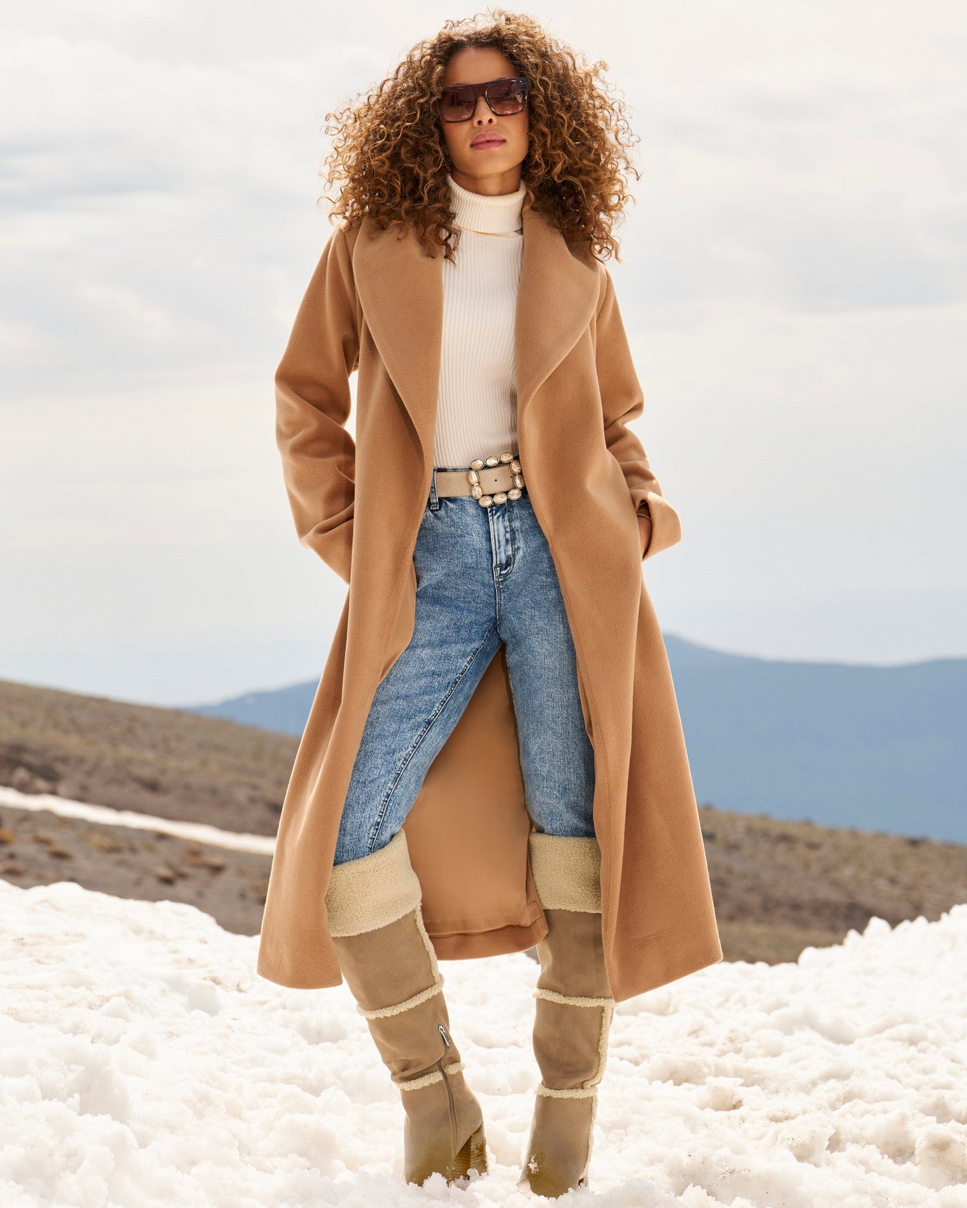 Shearling Suede Tall Heeled Boot Natural