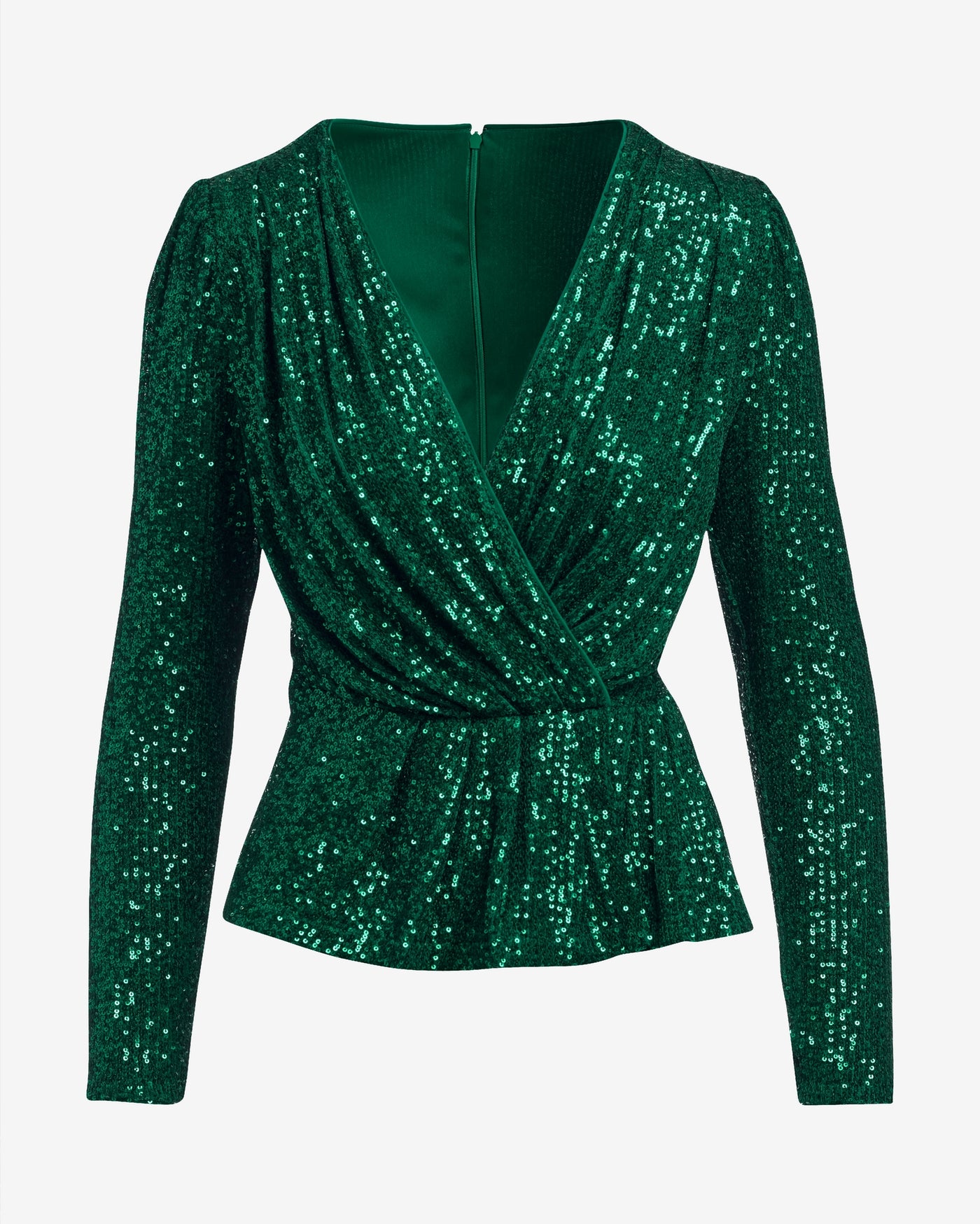 Sequin Peplum Knit Top Evergreen