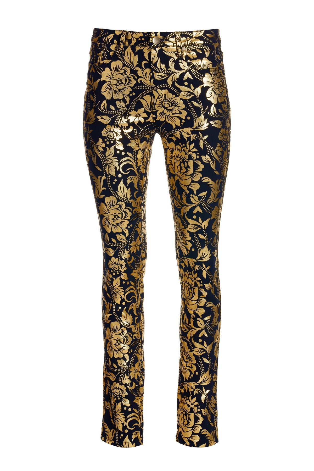 Floral Metallic Foil Print Jean Black/Gold