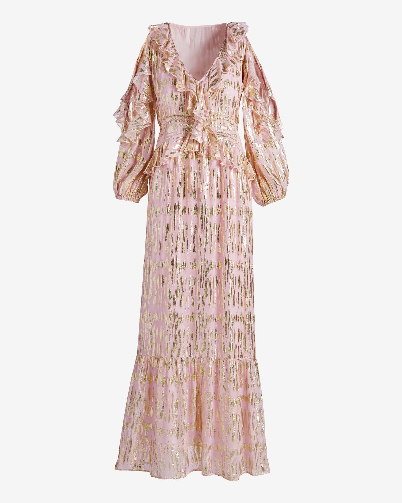 Ruffled Dress with Patterned Lurex Fabric Coral Blush