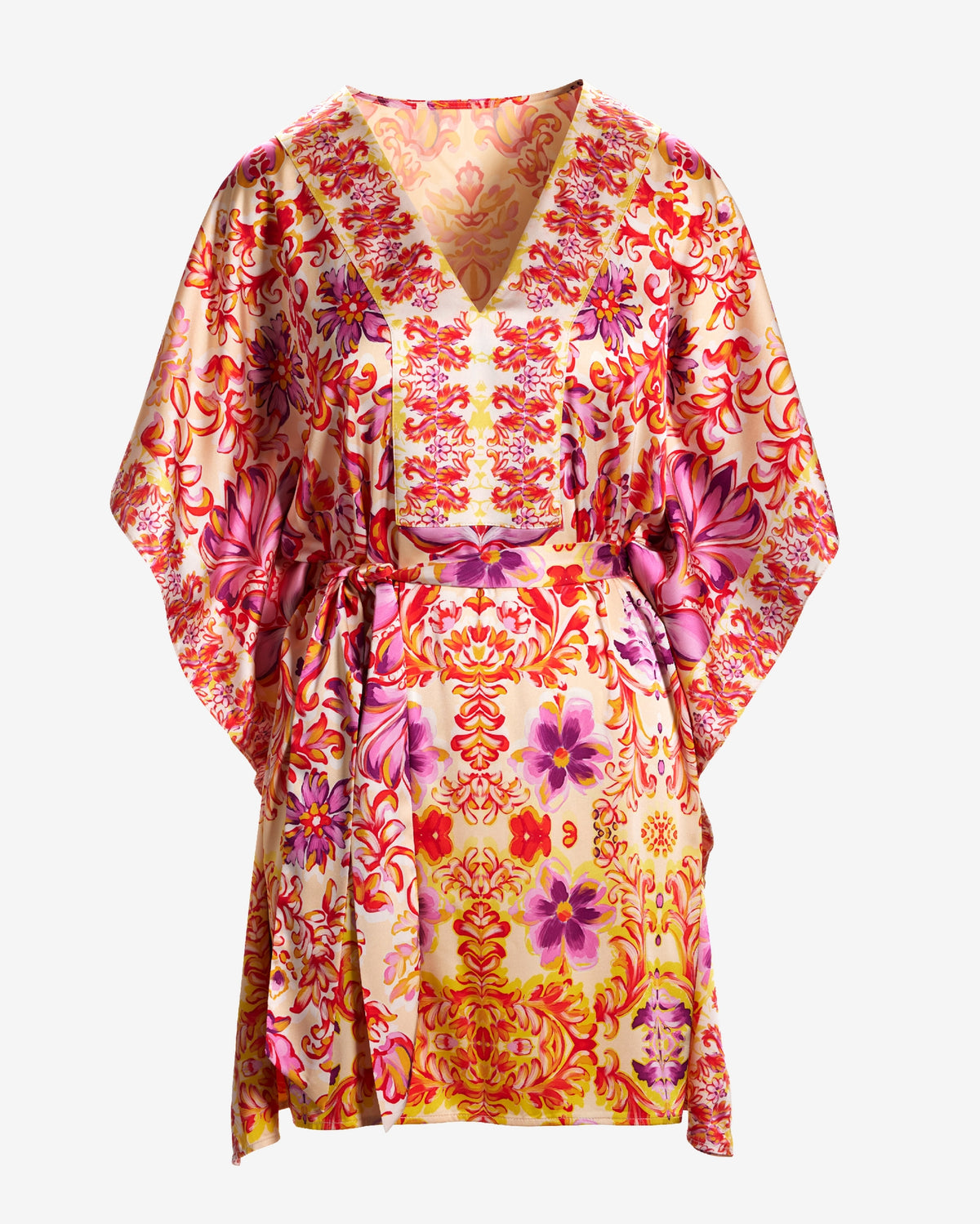 Mirrored Scrolls Border Print V Neck Tunic Dress Mirrored Scrolls