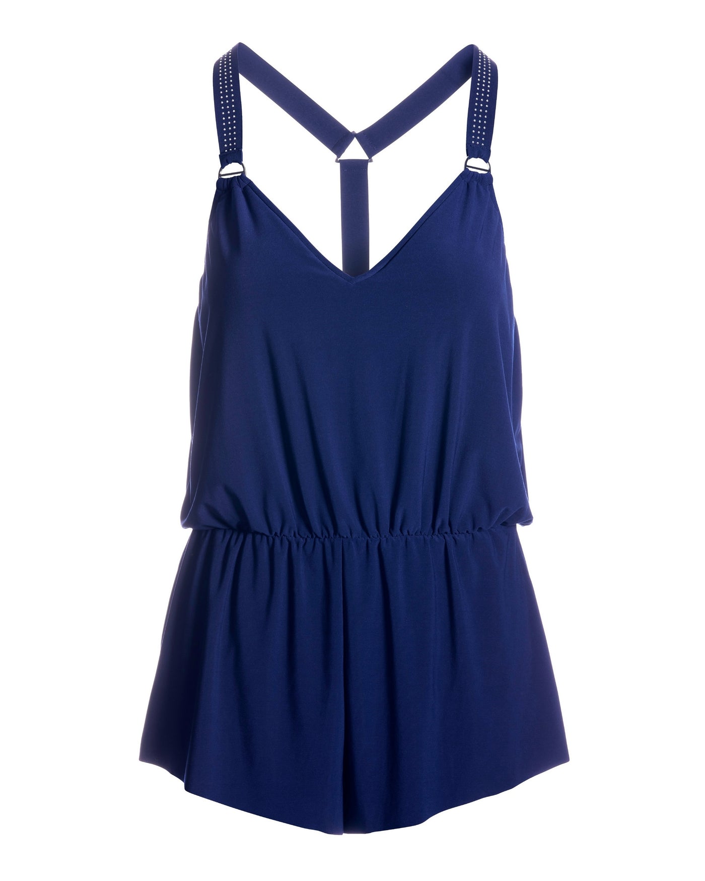 Studded Strap Swim Romper Navy