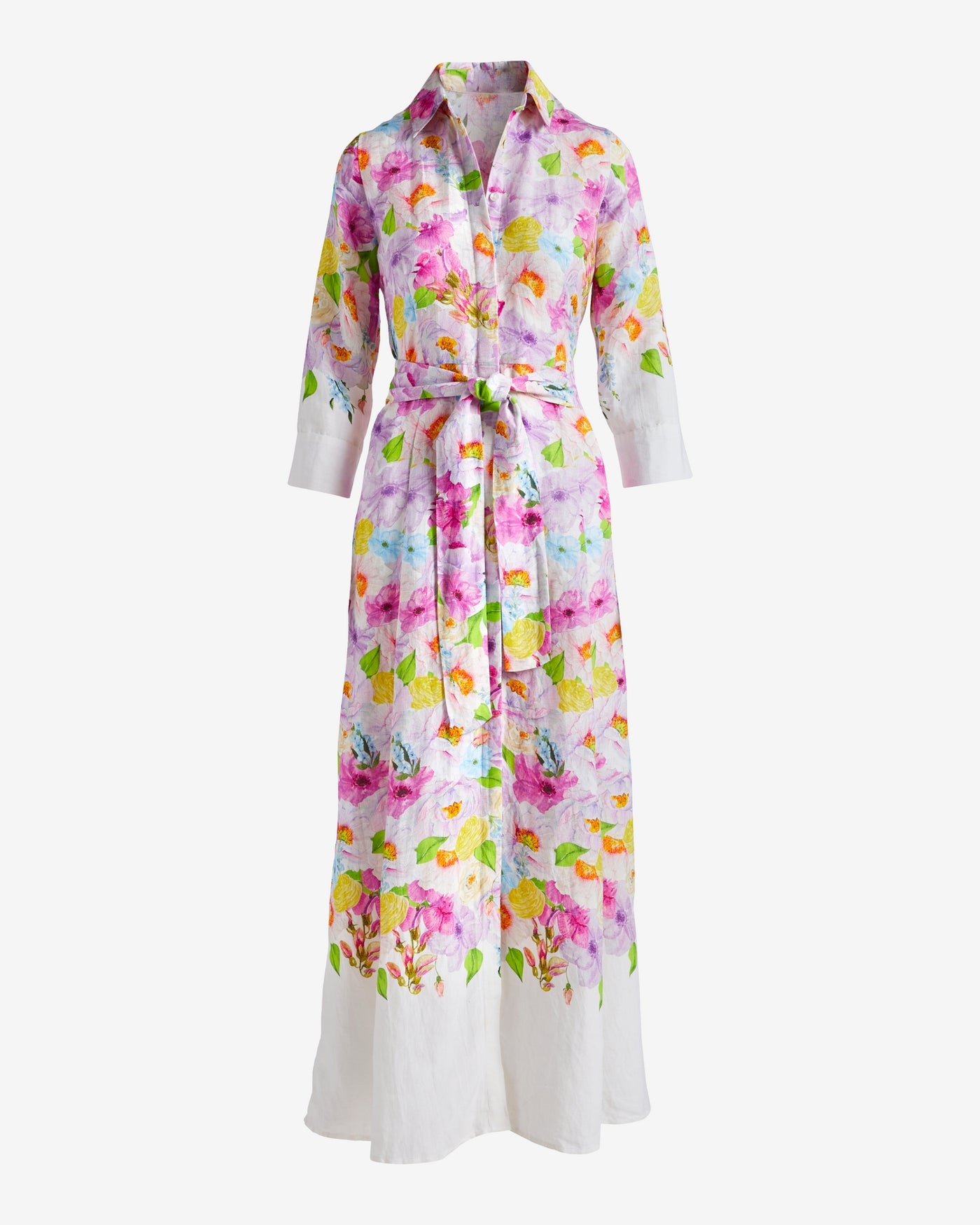 Printed Linen Maxi Shirt Dress Spring Fling Floral