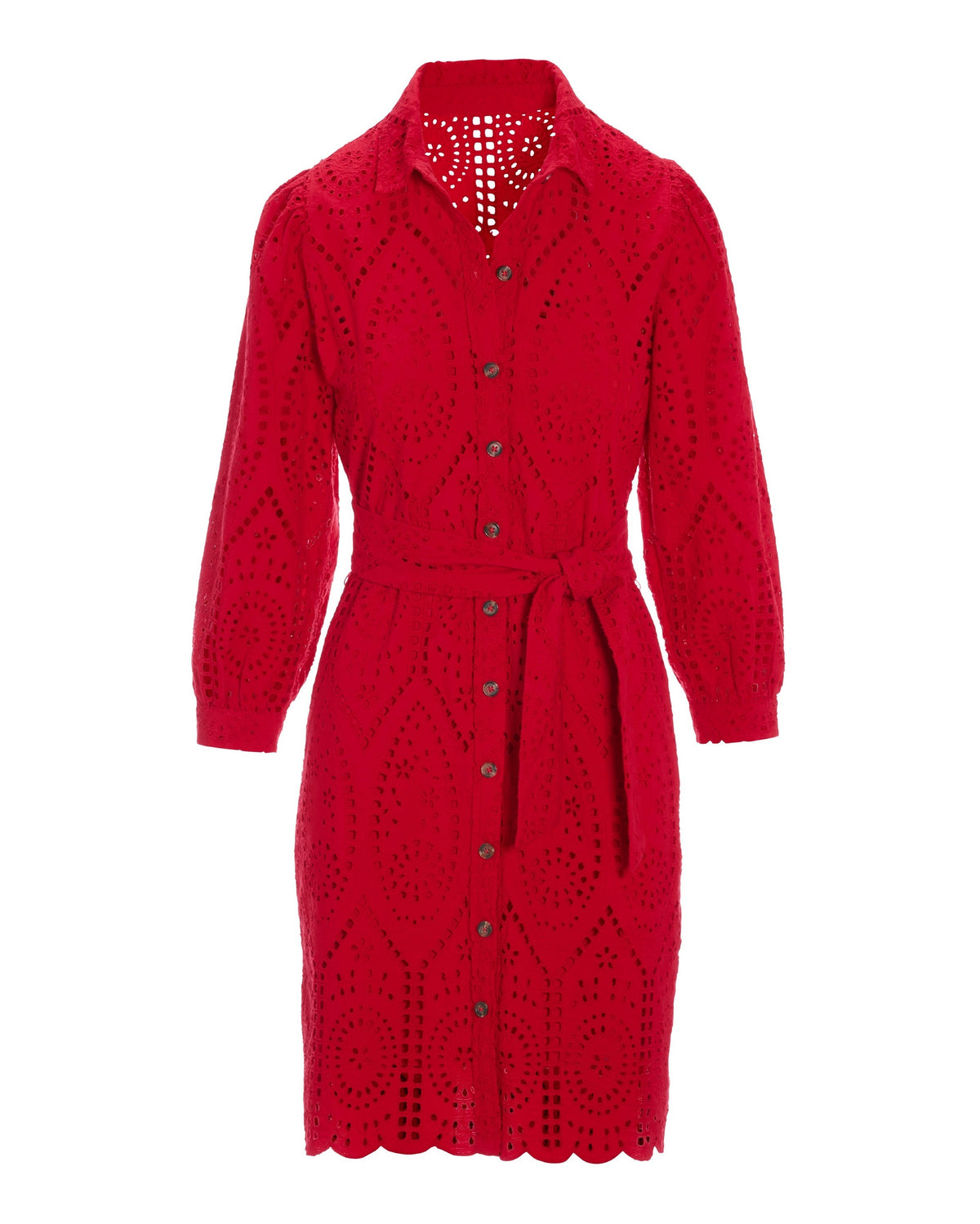Collared Eyelet Shirt Dress Tomato Red