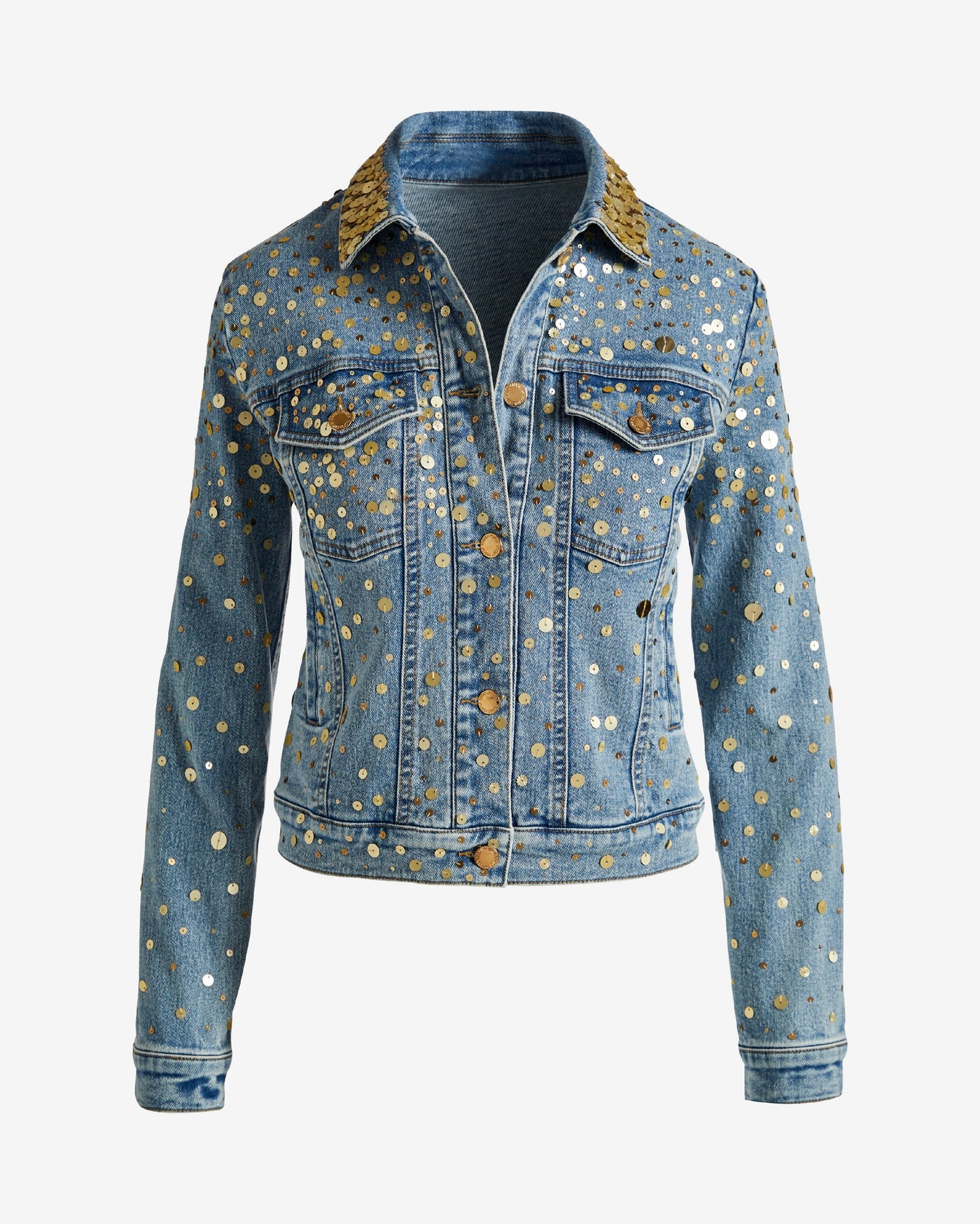 Ombre Sequin Embellished Denim Jacket Med Wash Denim
