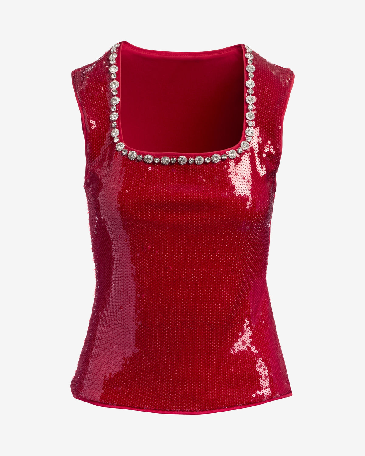 Embellished Sequin Knit Top Tango Red