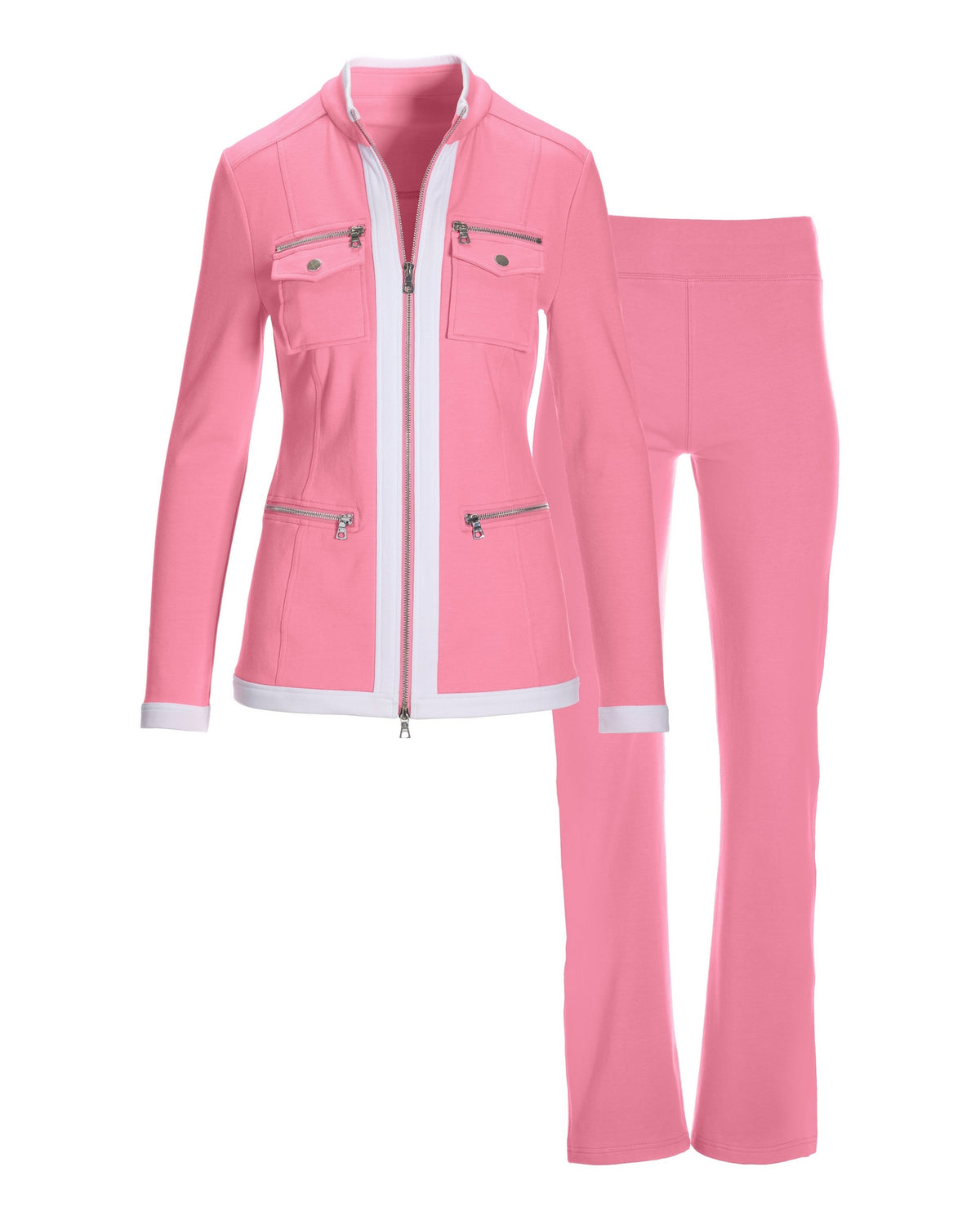 Chic Zippered Sport Coordinate Set Sachet Pink