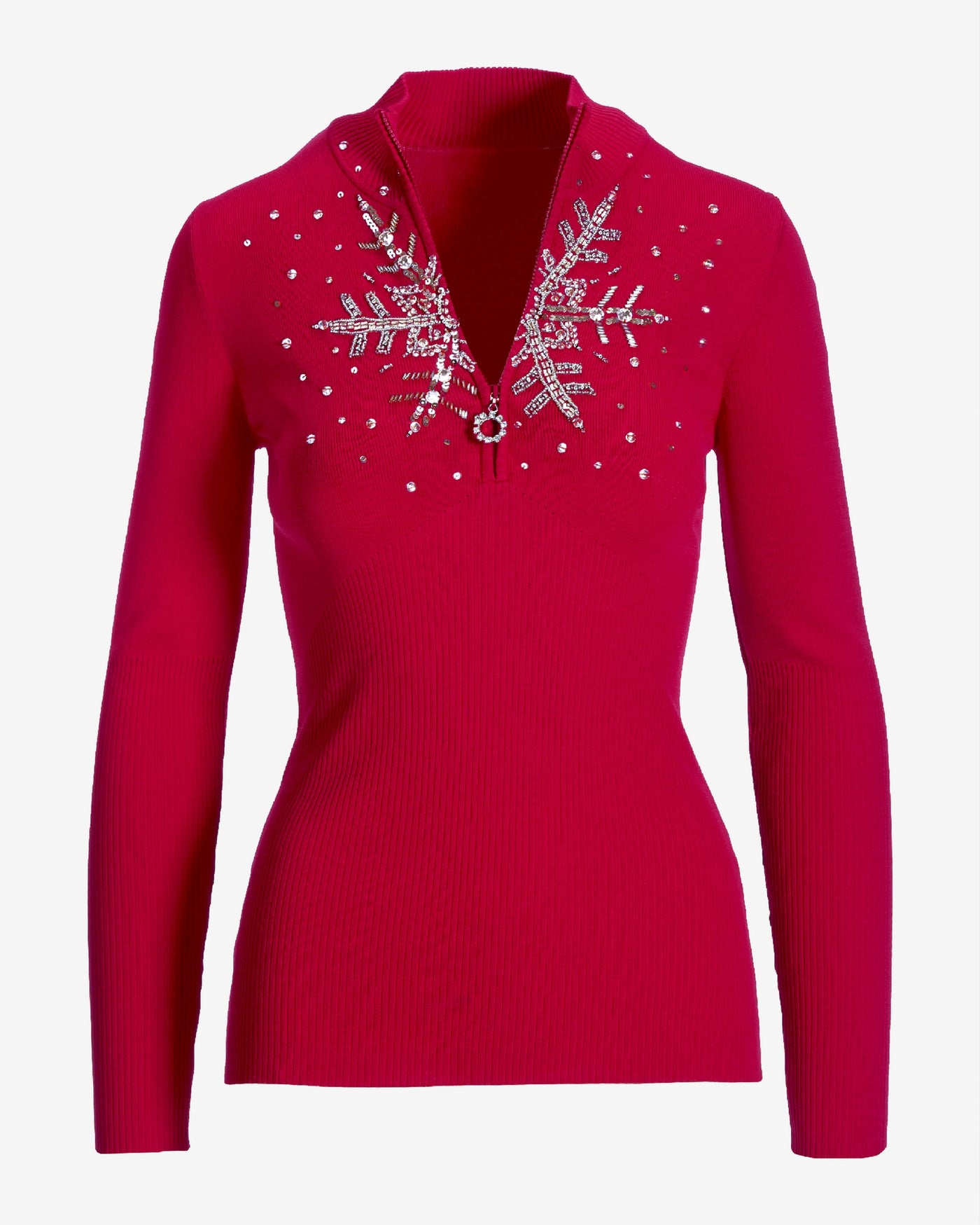 Snowflake Zip Sweater Red/Silver