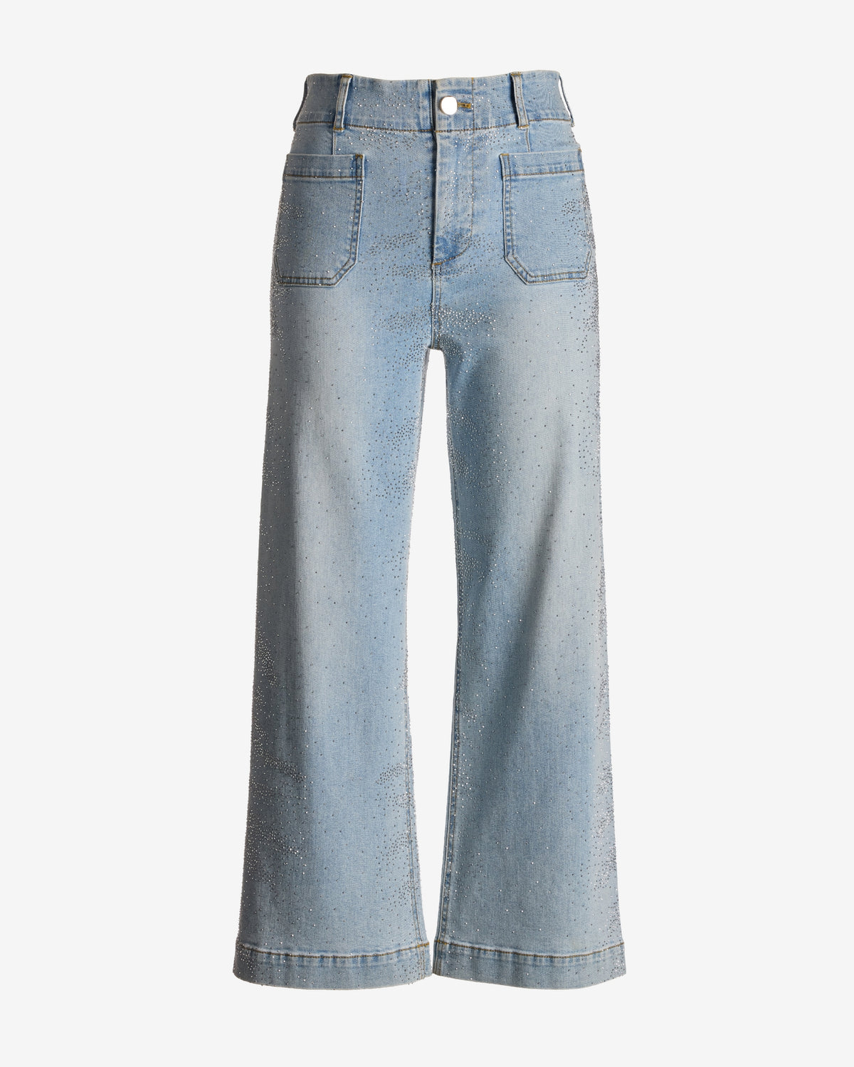 Malibu Wide Leg Rhinestone Ankle Jean Light Wash