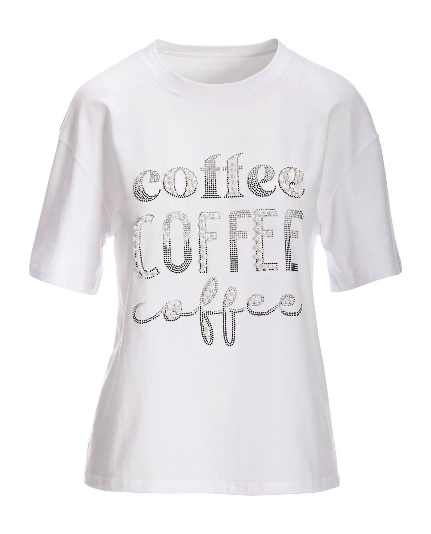 Coffee Faux Pearl Graphic Tee White