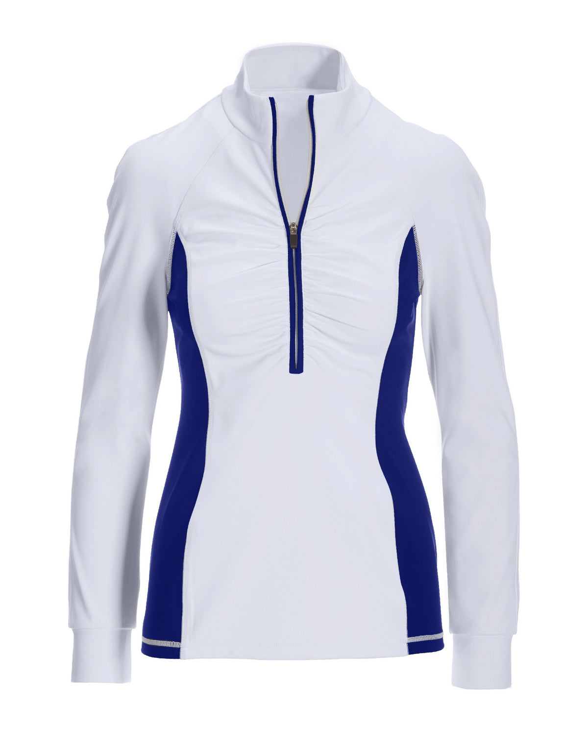 B-Active Half Zip Ruched Long Sleeve Top White/Blue