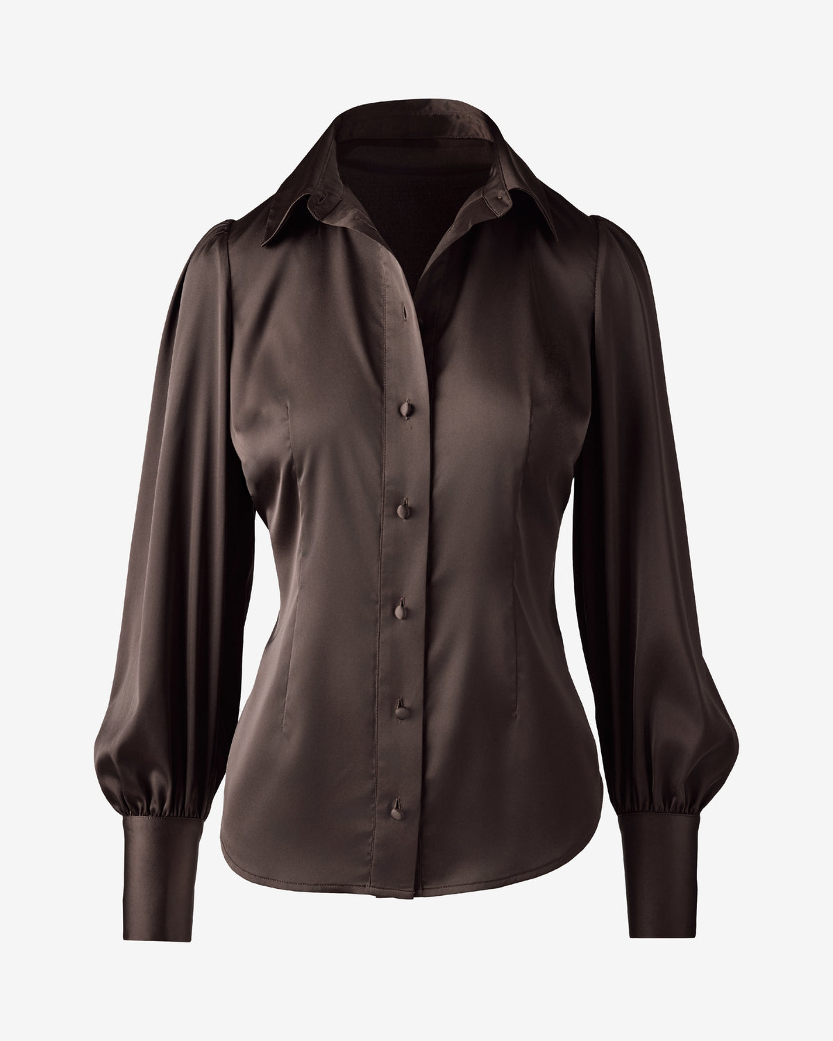 Victoria Charmeuse Chic Drama Sleeve Shirt Chocolate Torte