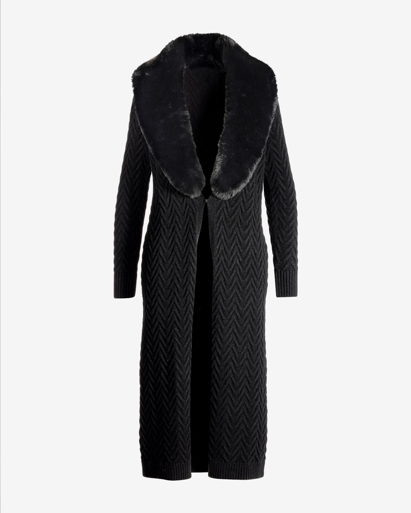 Faux Fur Trim Sweater Duster Proper Black