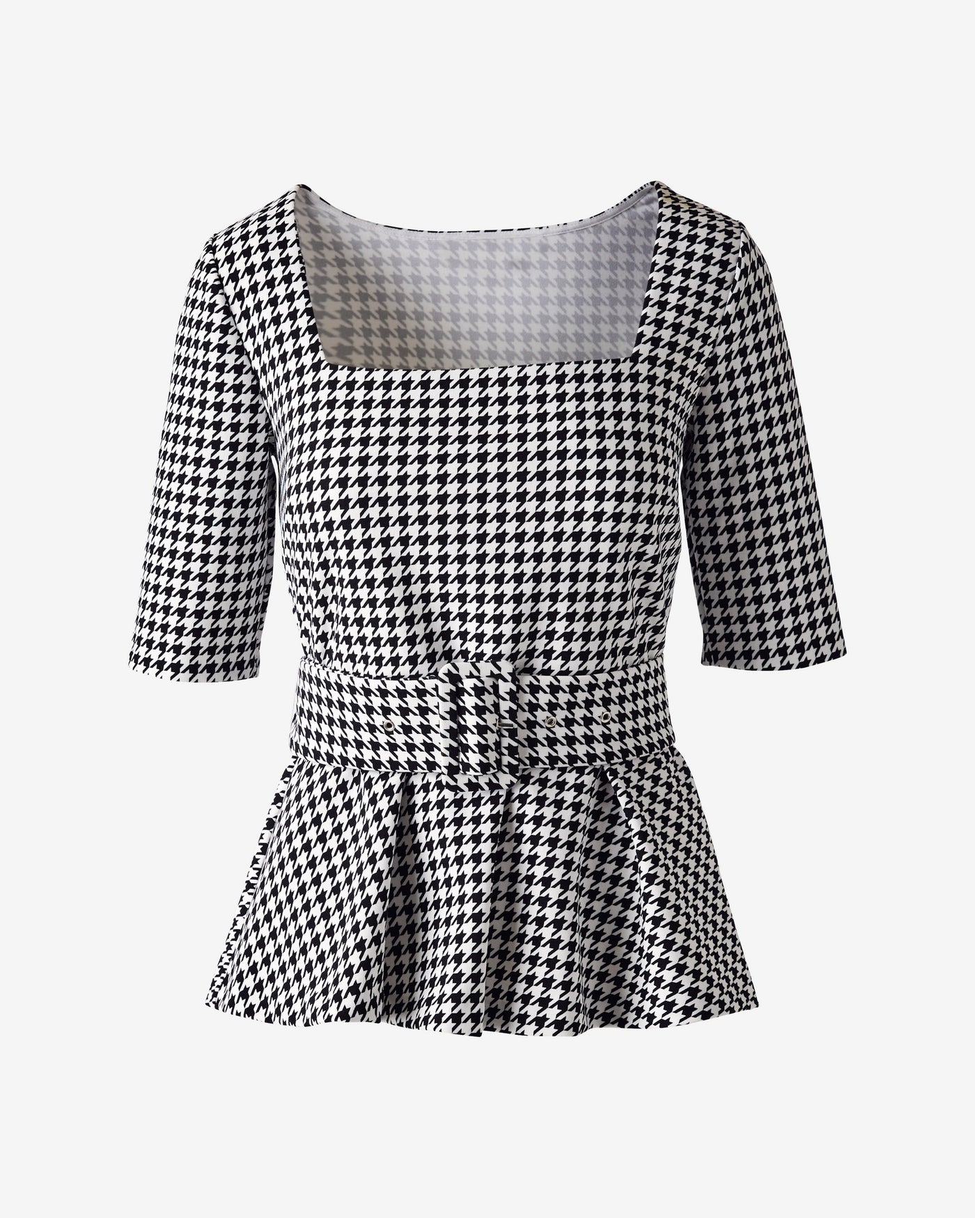 Beyond Travel houndstooth Belted Peplum Top Fashion Houndstooth