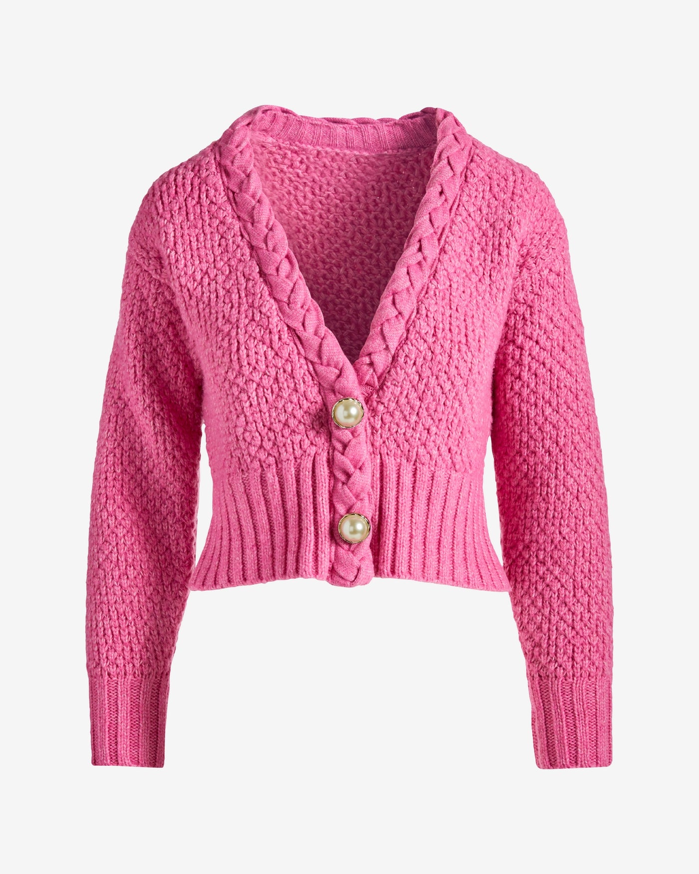 Textured Braid Detail Cardigan Flamingo