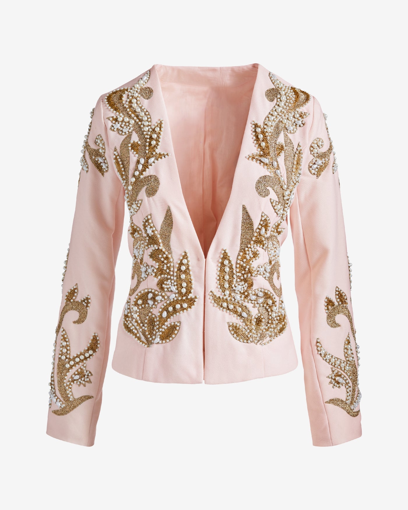 Gold & Pearl Embellished Jacket Pale Blush