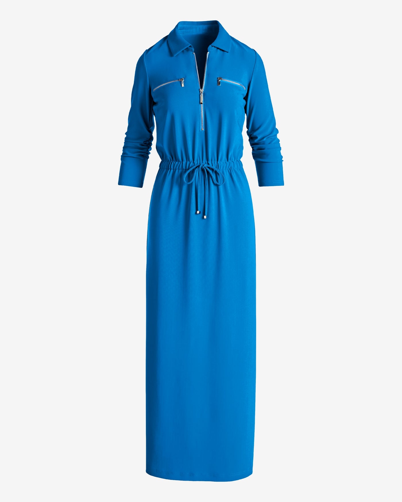 Beyond Travel Ruched Sleeve Maxi Dress Princess Blue